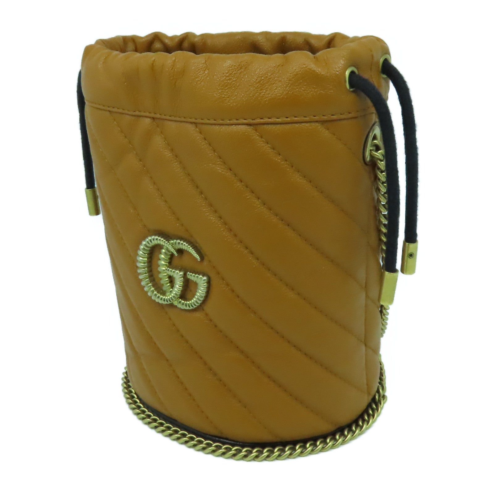 GUCCI 【激減優惠】牛皮皮革GG Marmont金扣鏈帶肩背袋淺啡色