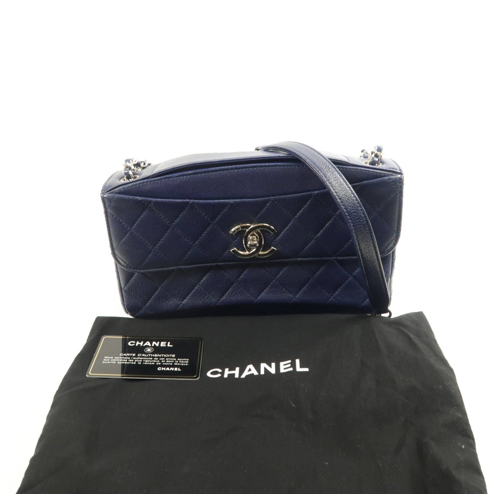 CHANEL CC SHW Chain Shoulder Bag Lambskin Leather Blue
