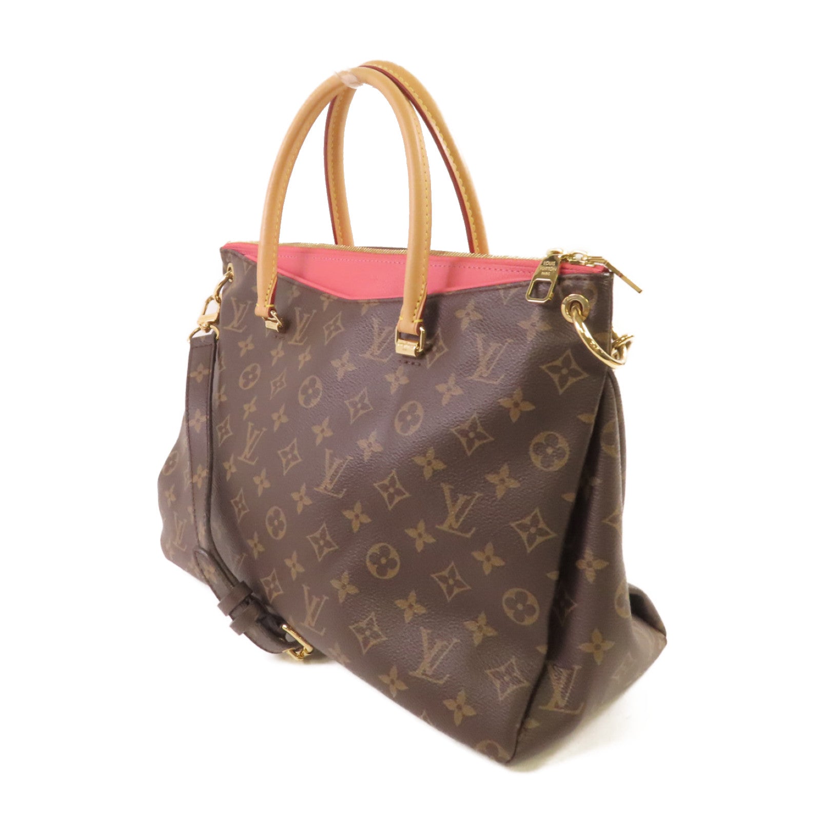 LOUIS VUITTON Monogram Pallas 2Way Shoulder Bag金扣手挽肩背兩用袋啡色/粉紅色