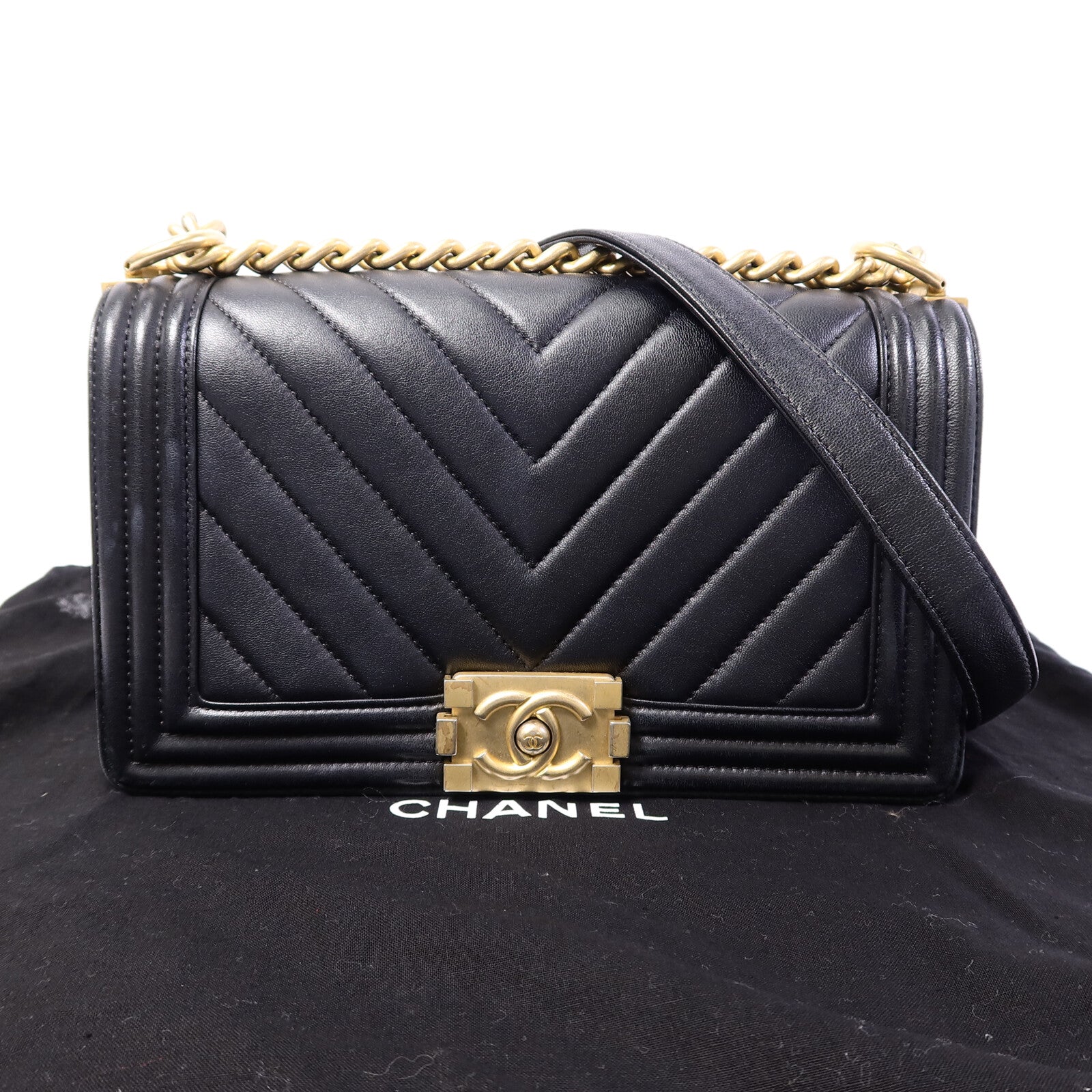 CHANEL 羊皮皮革Boy 25鏈帶肩背袋