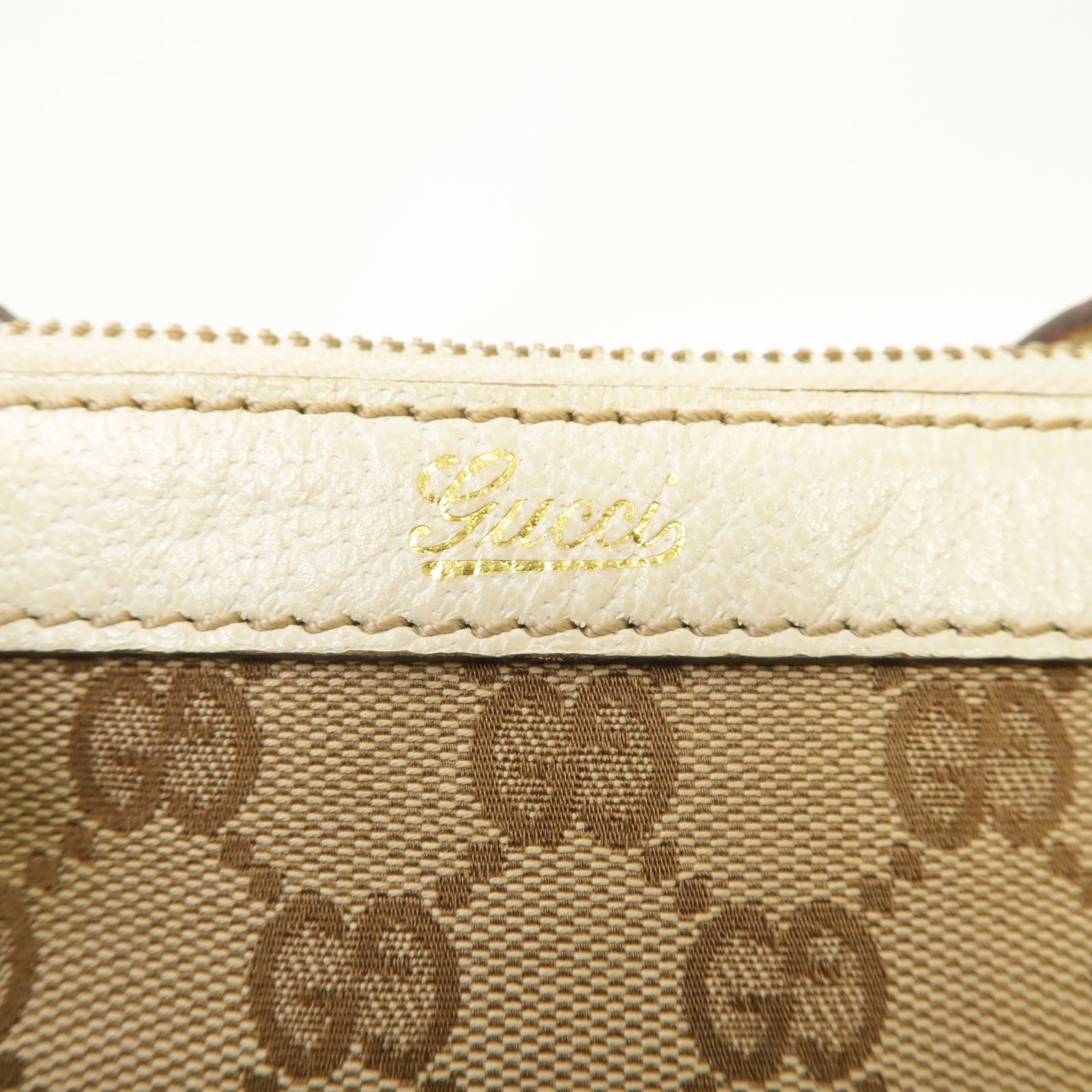 GUCCI 【激減優惠】帆布/皮革Handbag金扣手挽袋啡色/白色