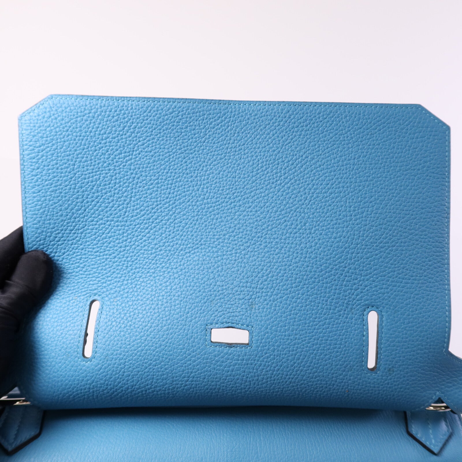 HERMES Clemence皮革Jypesiere 34銀扣肩背袋Turquoise