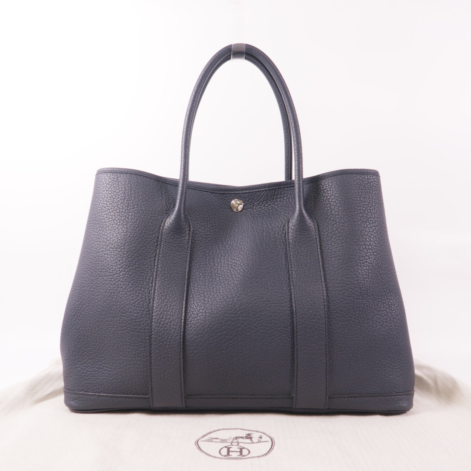 HERMES Negonda皮革Garden Party PM銀扣手挽袋76 Bleu Indigo