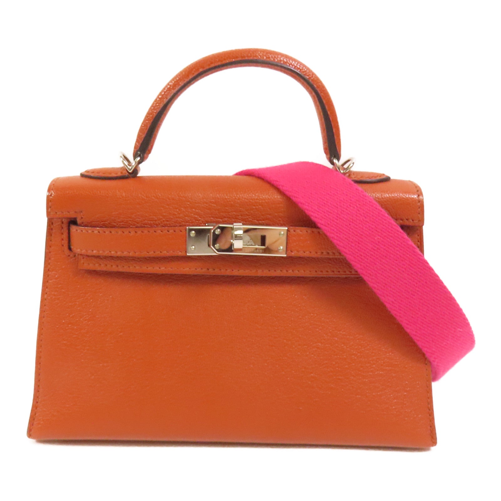 HERMES 【激減優惠】Chevre皮革Mini Kelly銀扣手挽肩背兩用袋