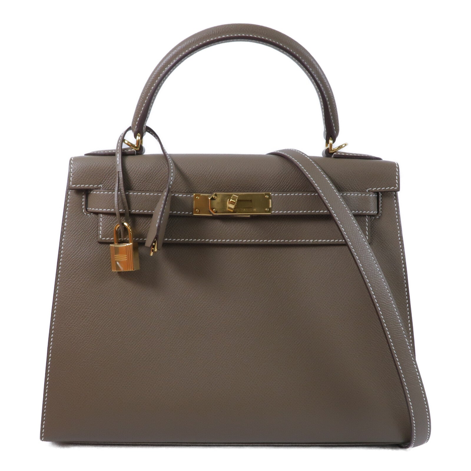 HERMES Epsom皮革Kelly 28手挽肩背兩用袋Etoupe