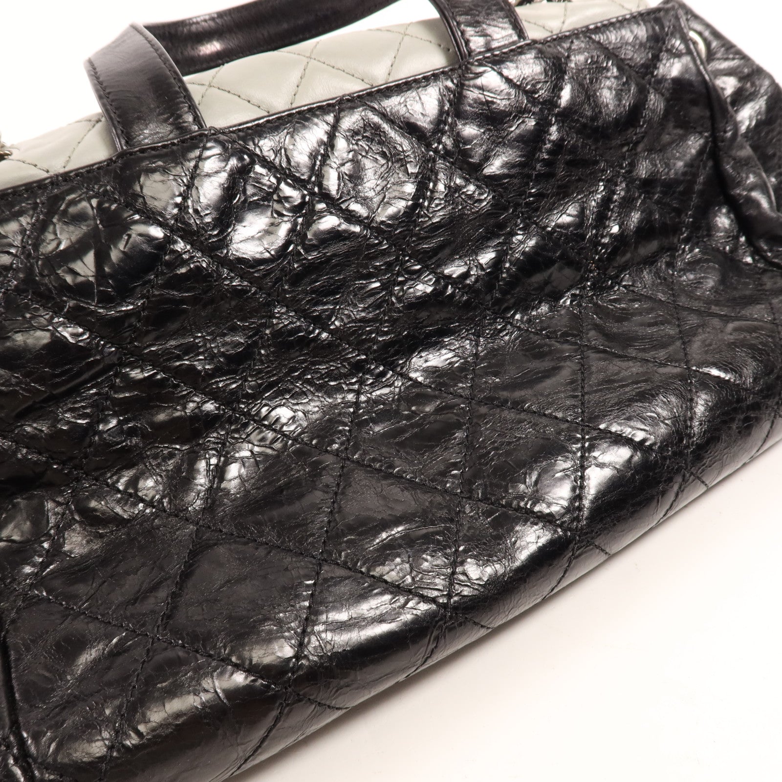 CHANEL 牛皮皮革Chain Shoulder銀扣手挽肩背兩用袋