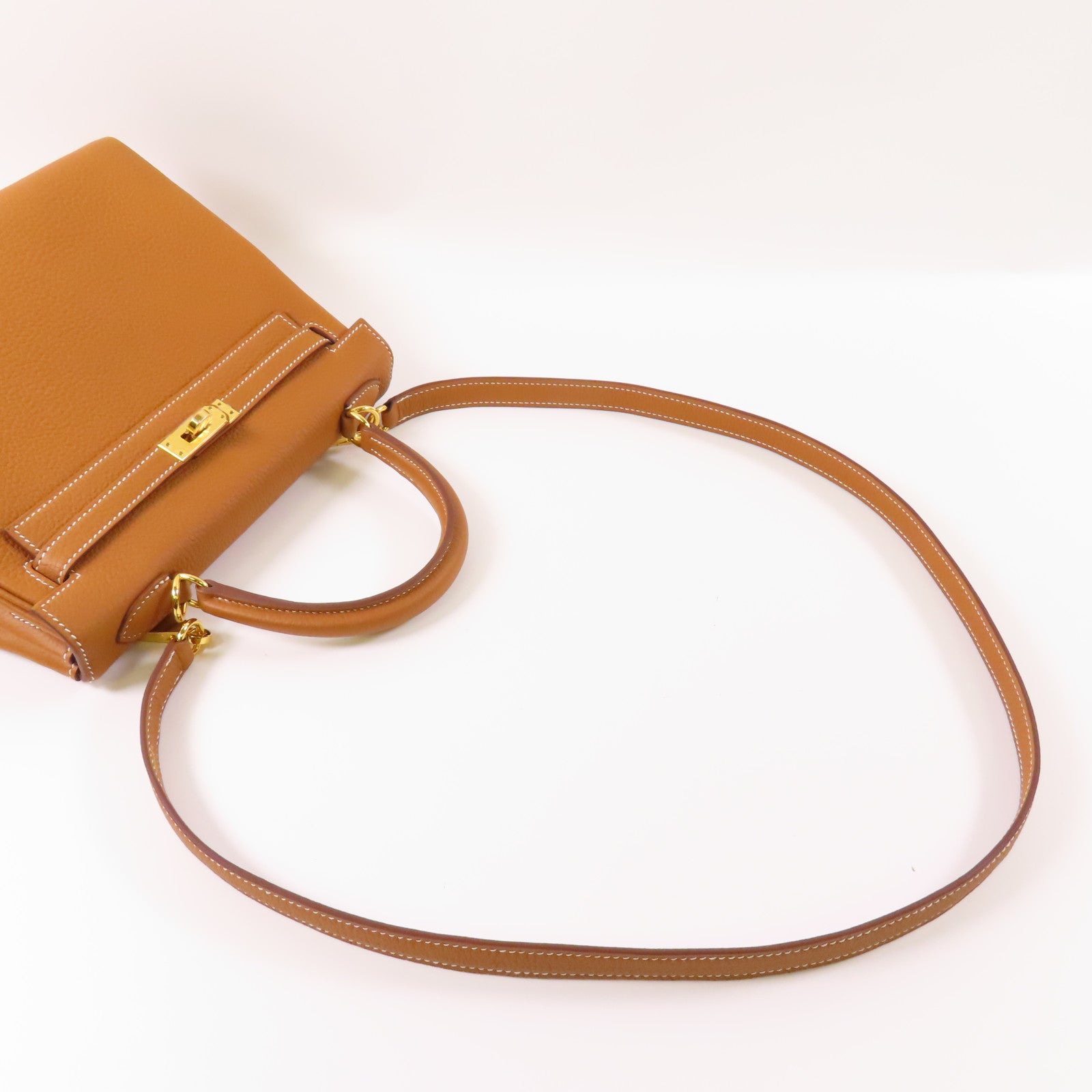 HERMES Togo皮革Kelly 25金扣手挽肩背兩用袋Gold