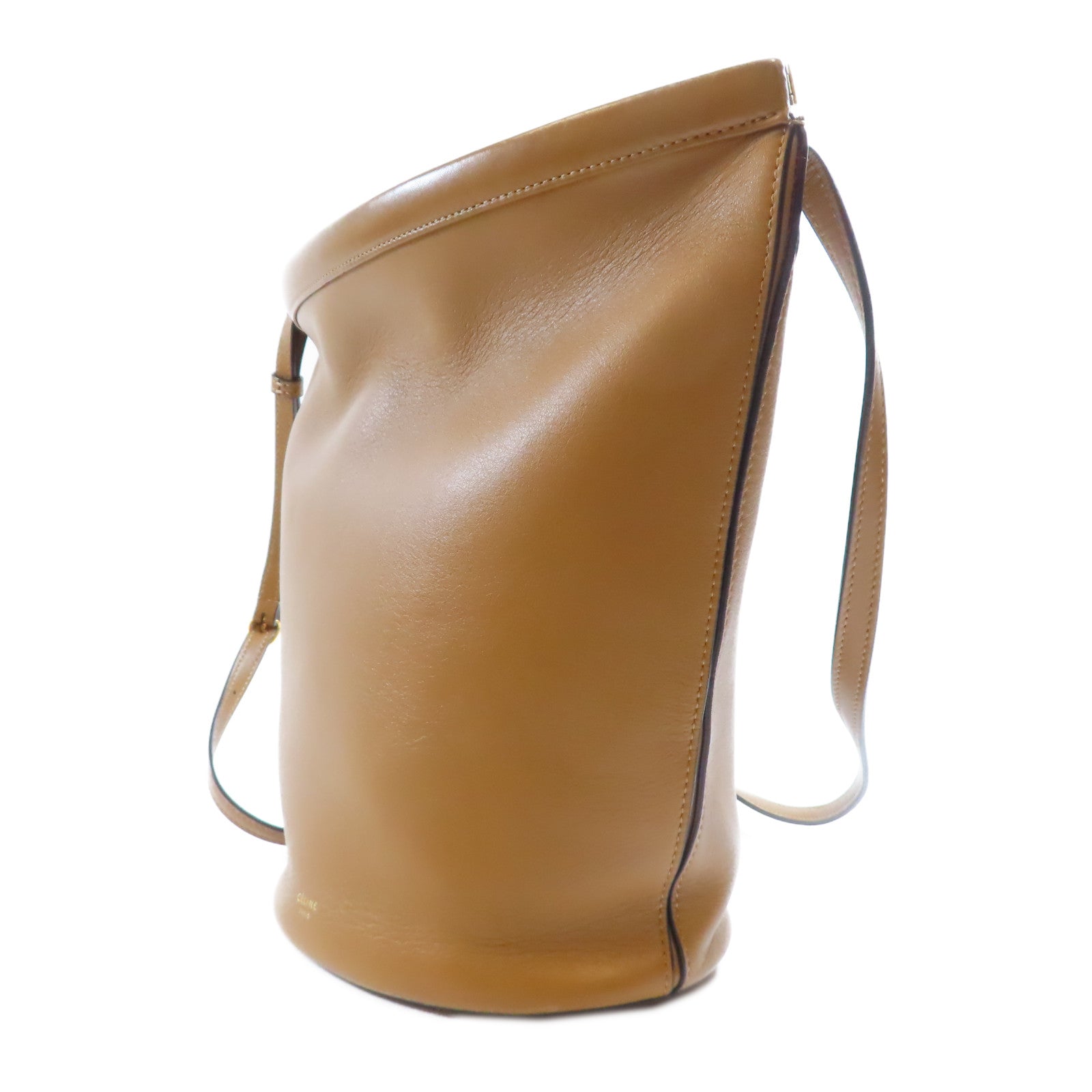 CELINE 牛皮皮革Tote Bag金扣肩背袋棕色