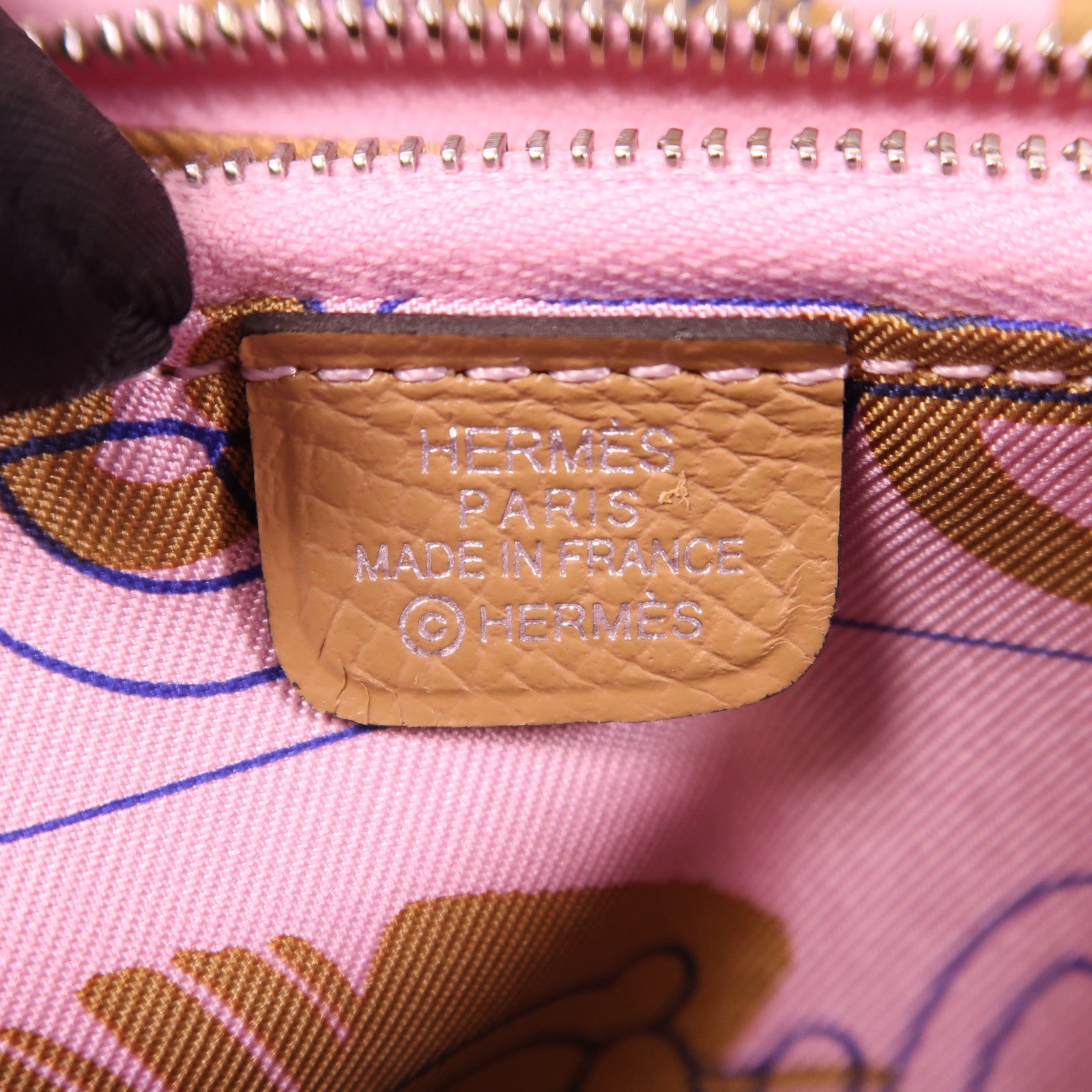 HERMES Epsom皮革Silk In Compact銀扣錢包Chai