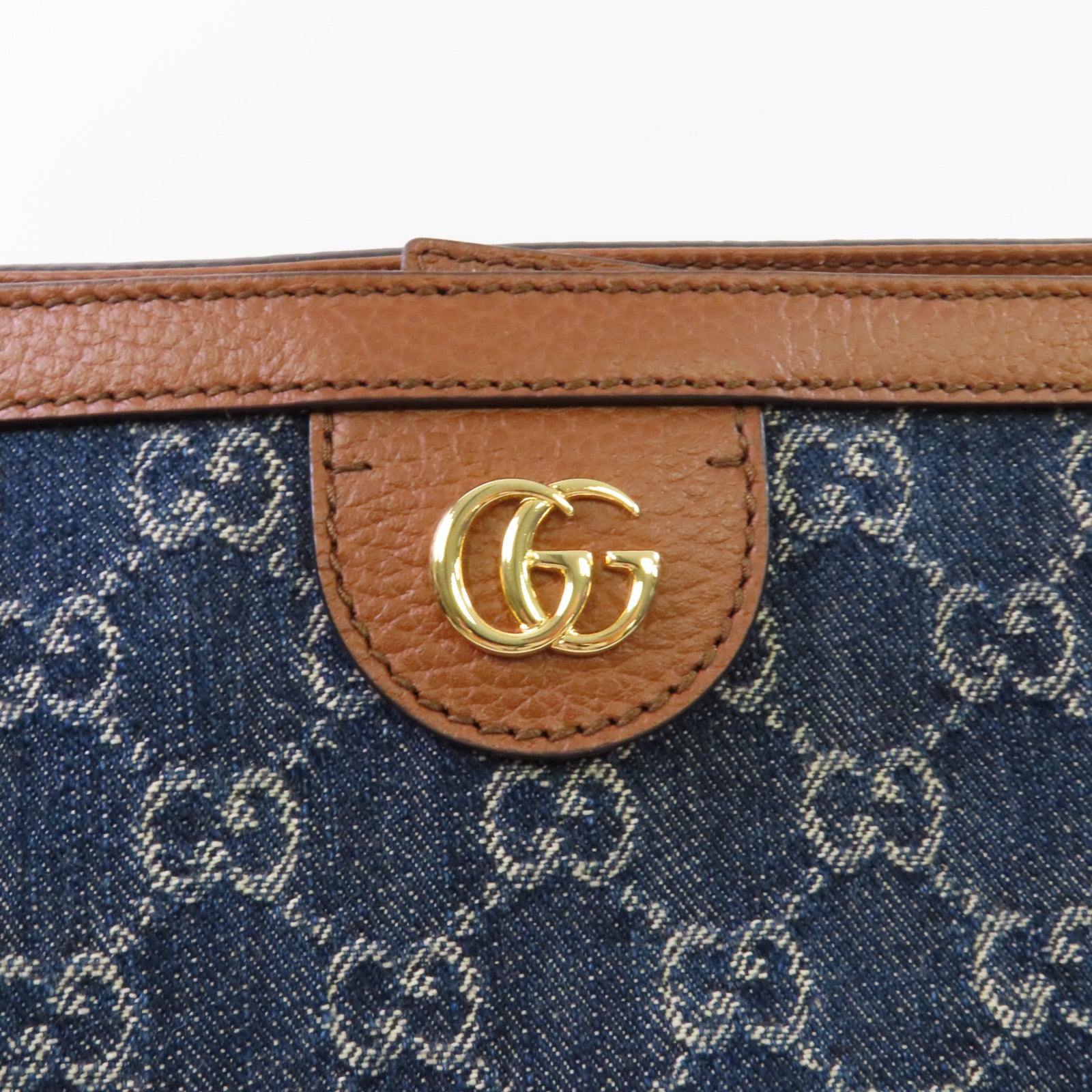 GUCCI 牛仔布GG Tote Bag金扣肩背袋藍色/啡色