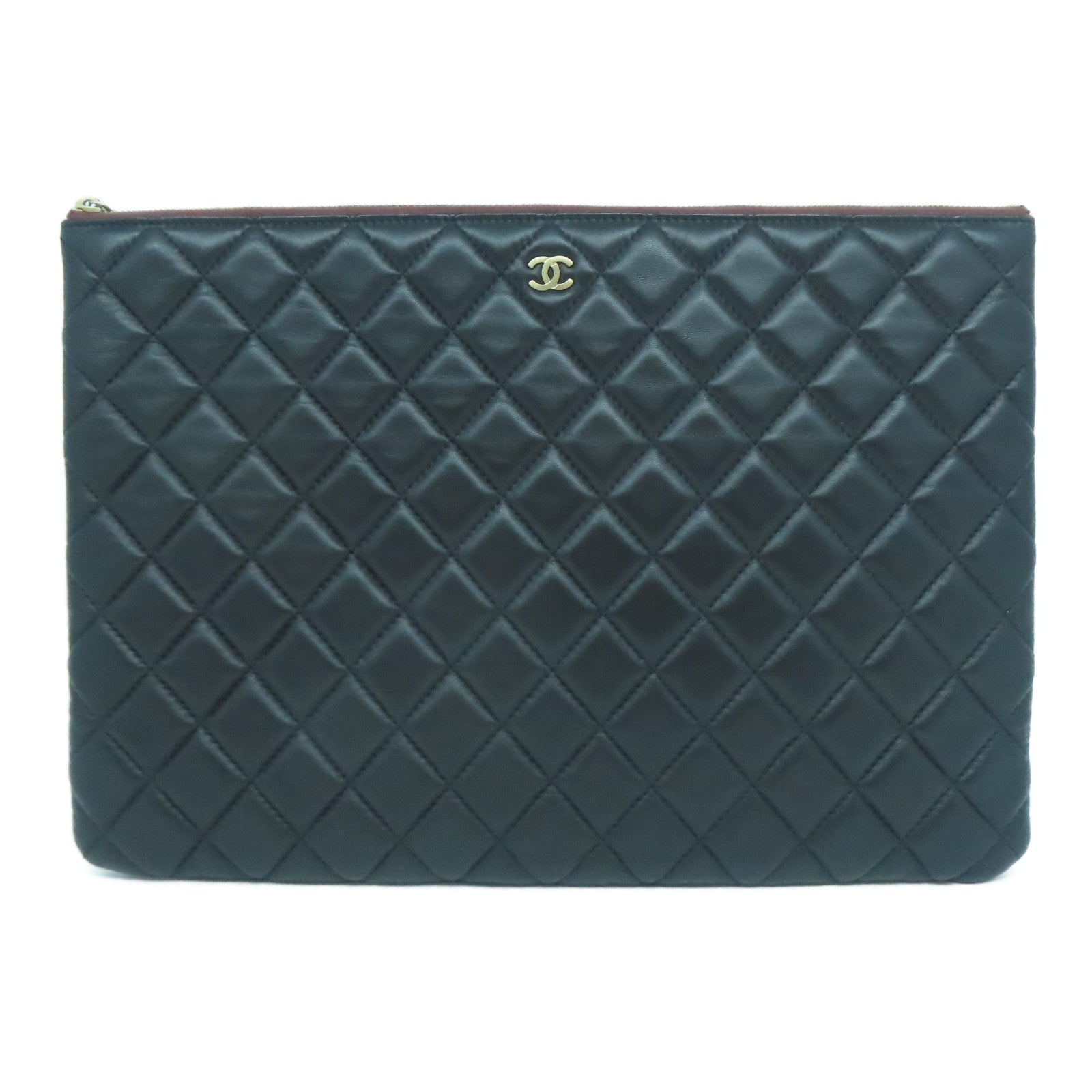 CHANEL **【激減優惠】菱格羊皮皮革Clutch Bag金扣手拿包黑色