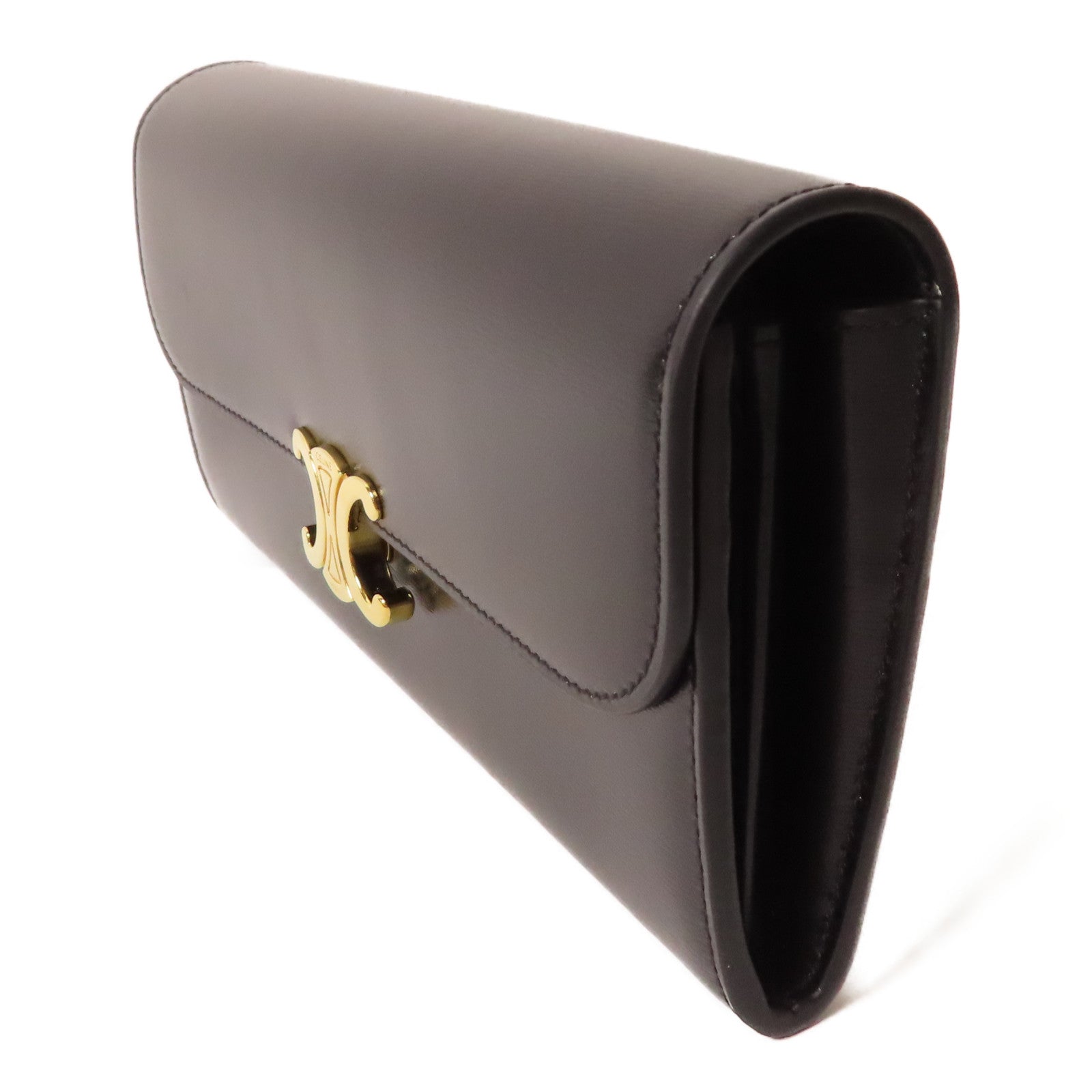 CELINE 牛皮皮革Triomphe Long Wallet金扣長錢包黑色