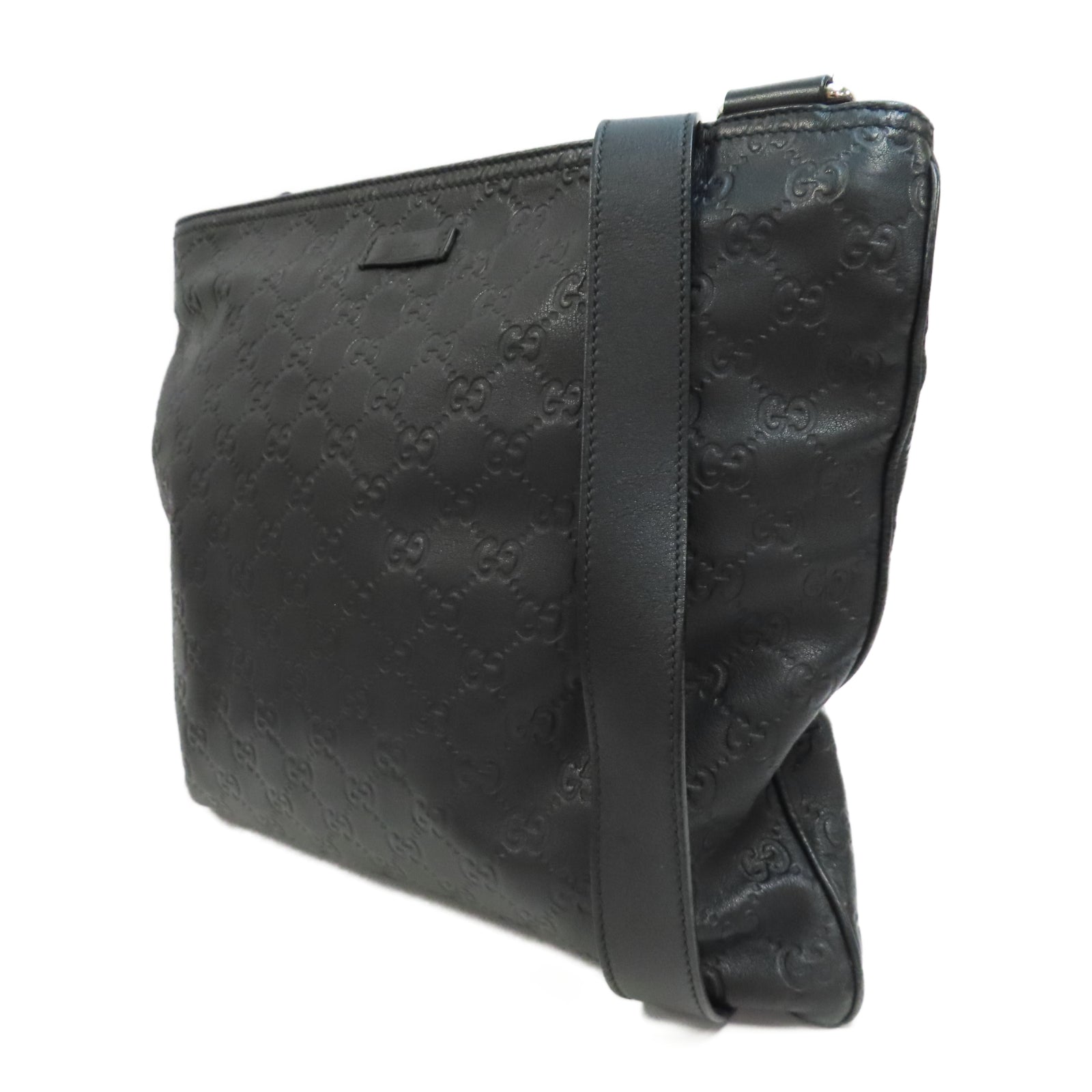 GUCCI 牛皮皮革Shoulder Bag銀扣肩背袋黑色