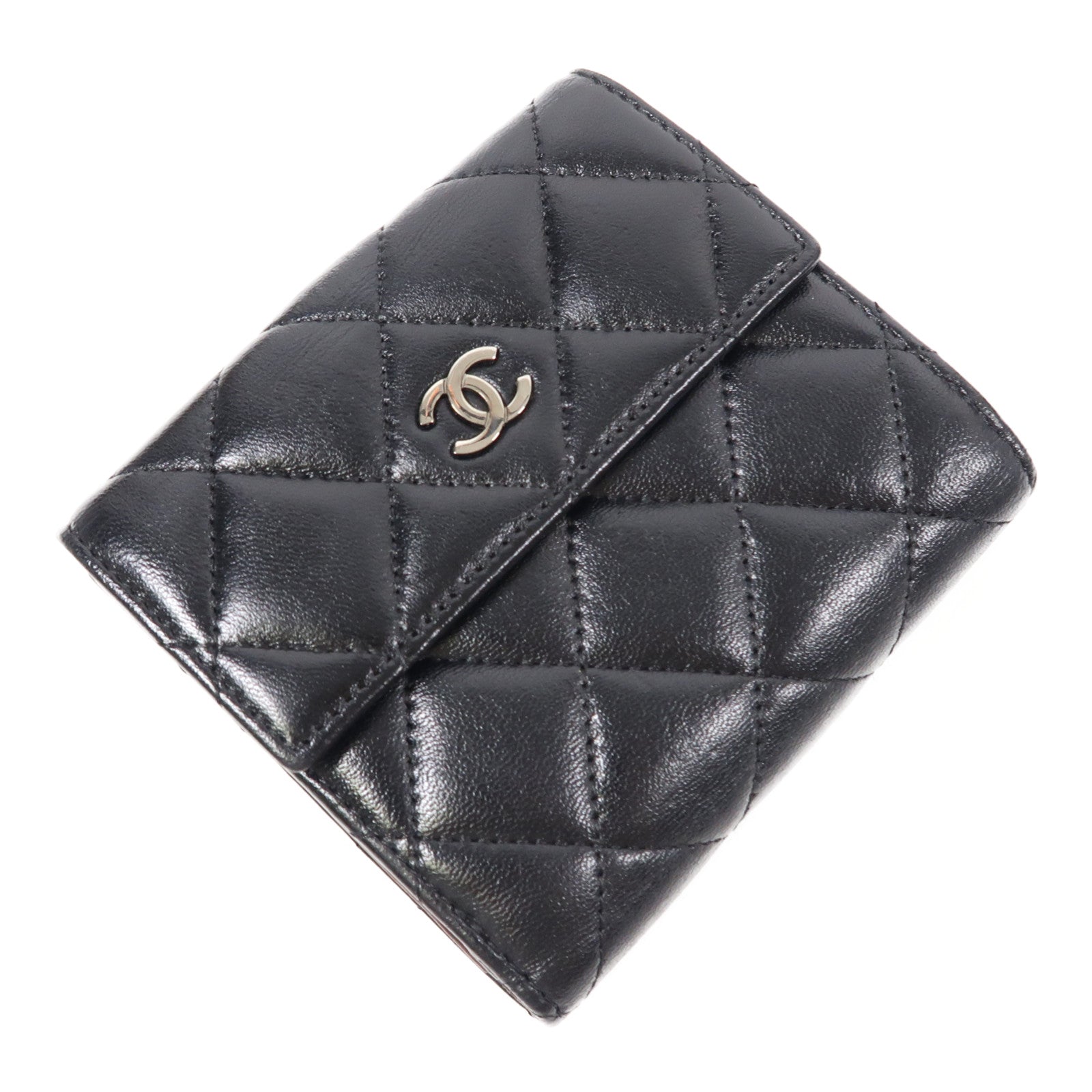 CHANEL 羊皮皮革Wallet銀扣錢包