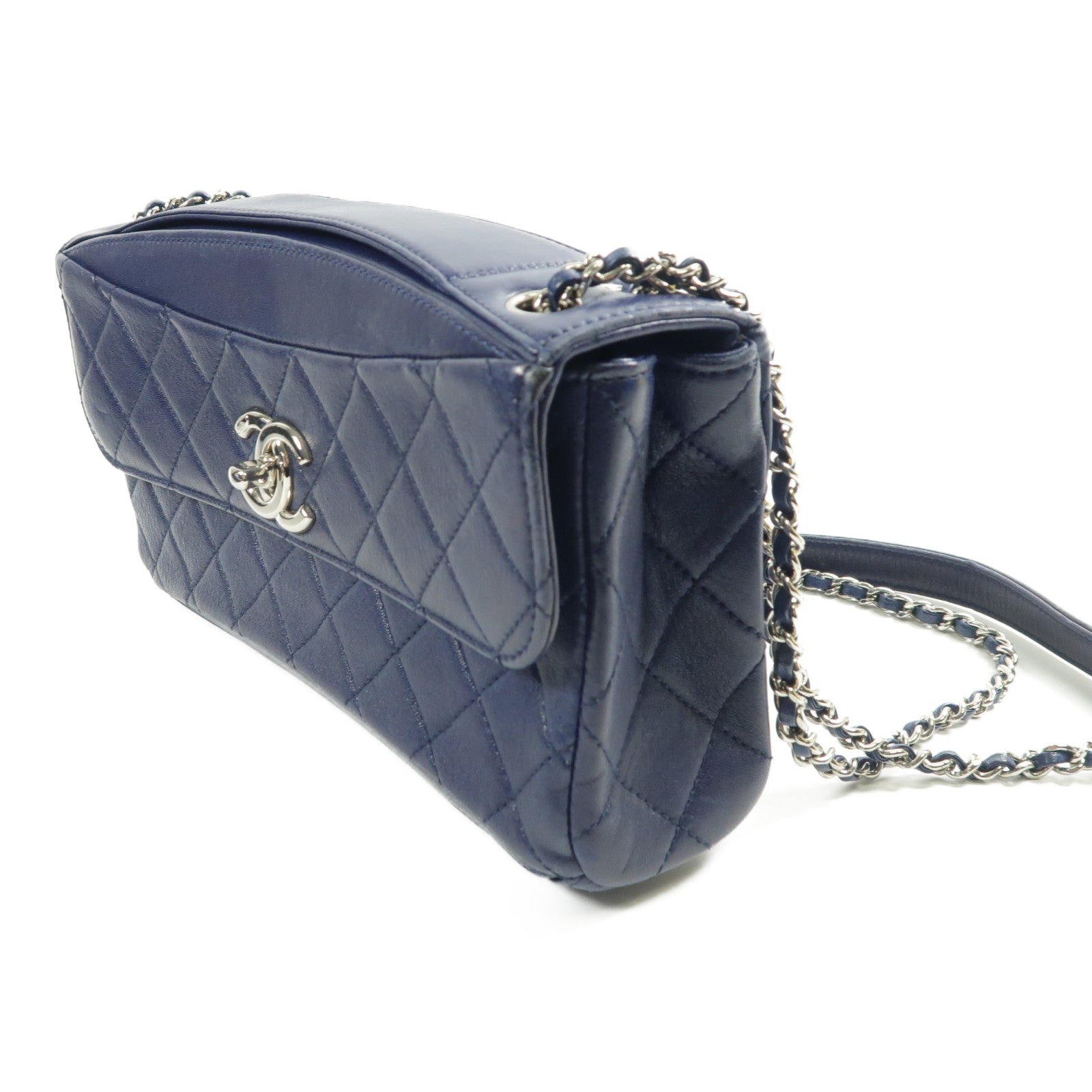 CHANEL 羊皮皮革Chain Shoulder銀扣鏈帶肩背袋