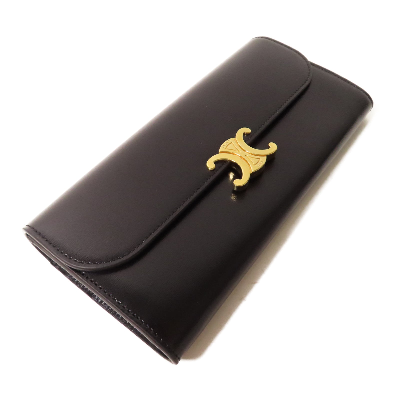 CELINE 牛皮皮革Triomphe Long Wallet金扣長錢包黑色