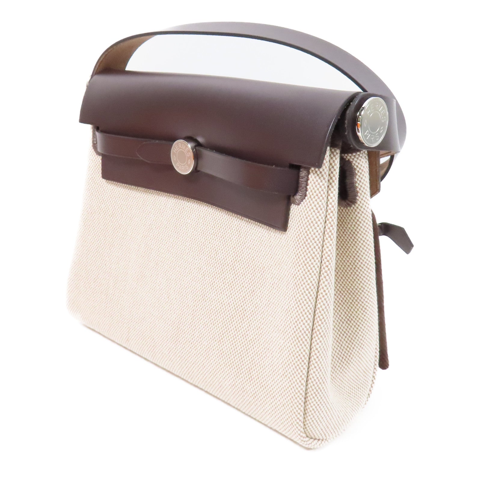 HERMES 帆布Mini Herbag銀扣肩背袋Ebene