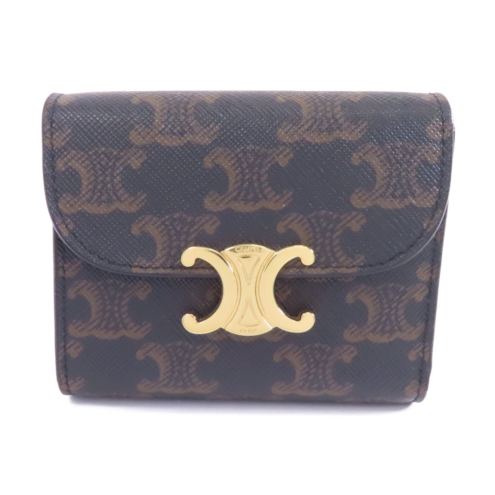 CELINE 塗層帆布/牛皮皮革Small Triomphe Wallet金扣錢包啡色