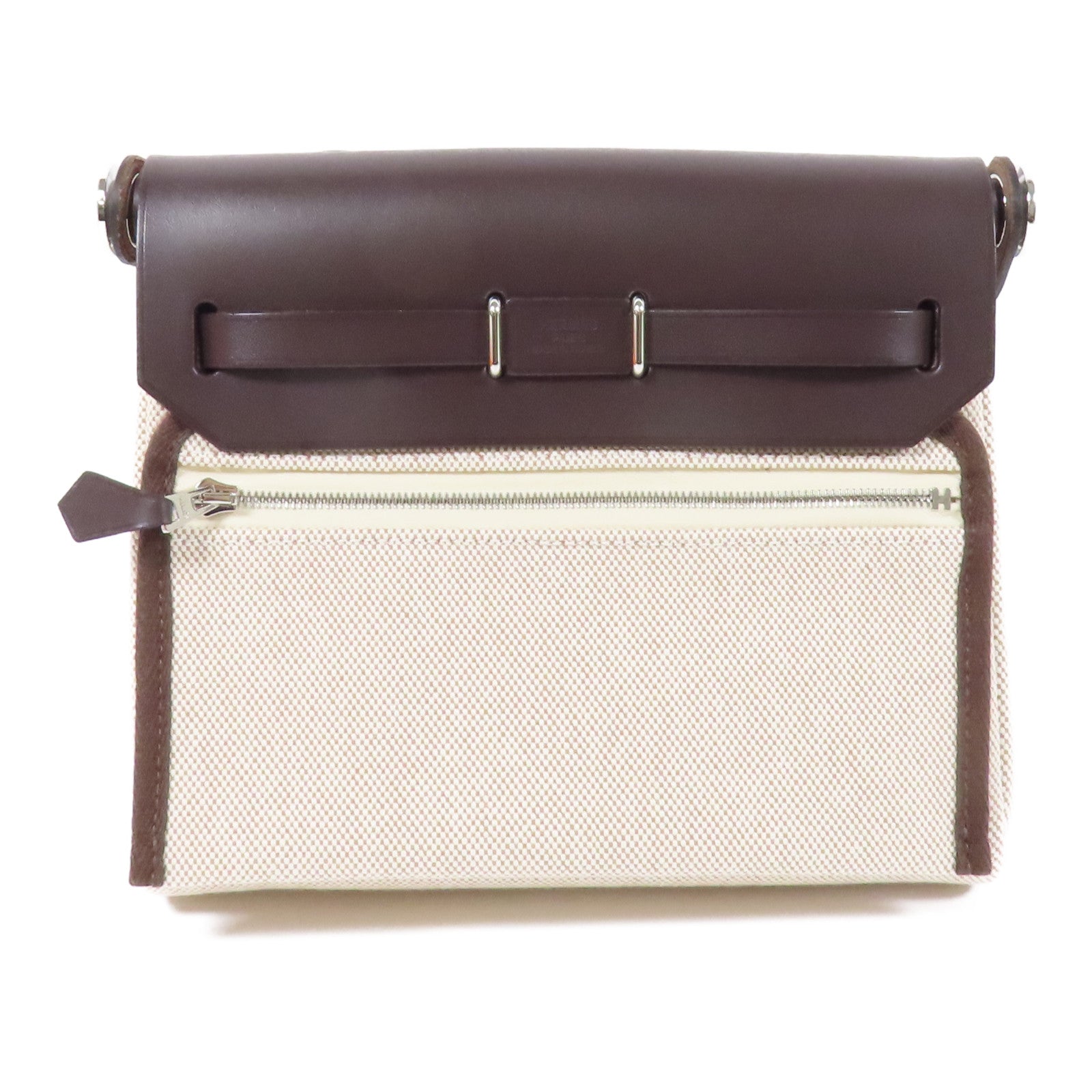 HERMES 帆布Mini Herbag銀扣肩背袋Ebene