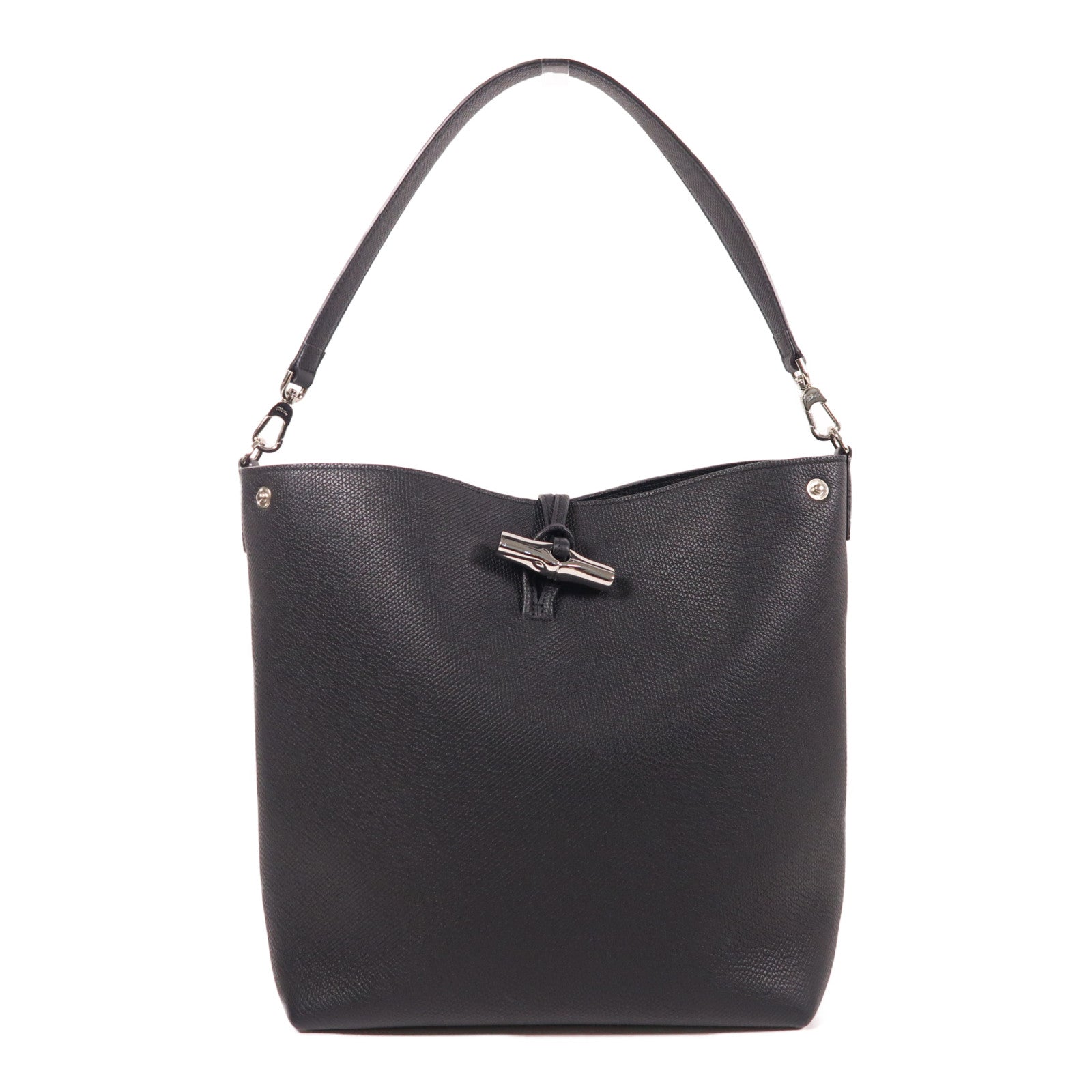 Longchamp 牛皮皮革Shoulder Bag銀扣肩背袋黑色