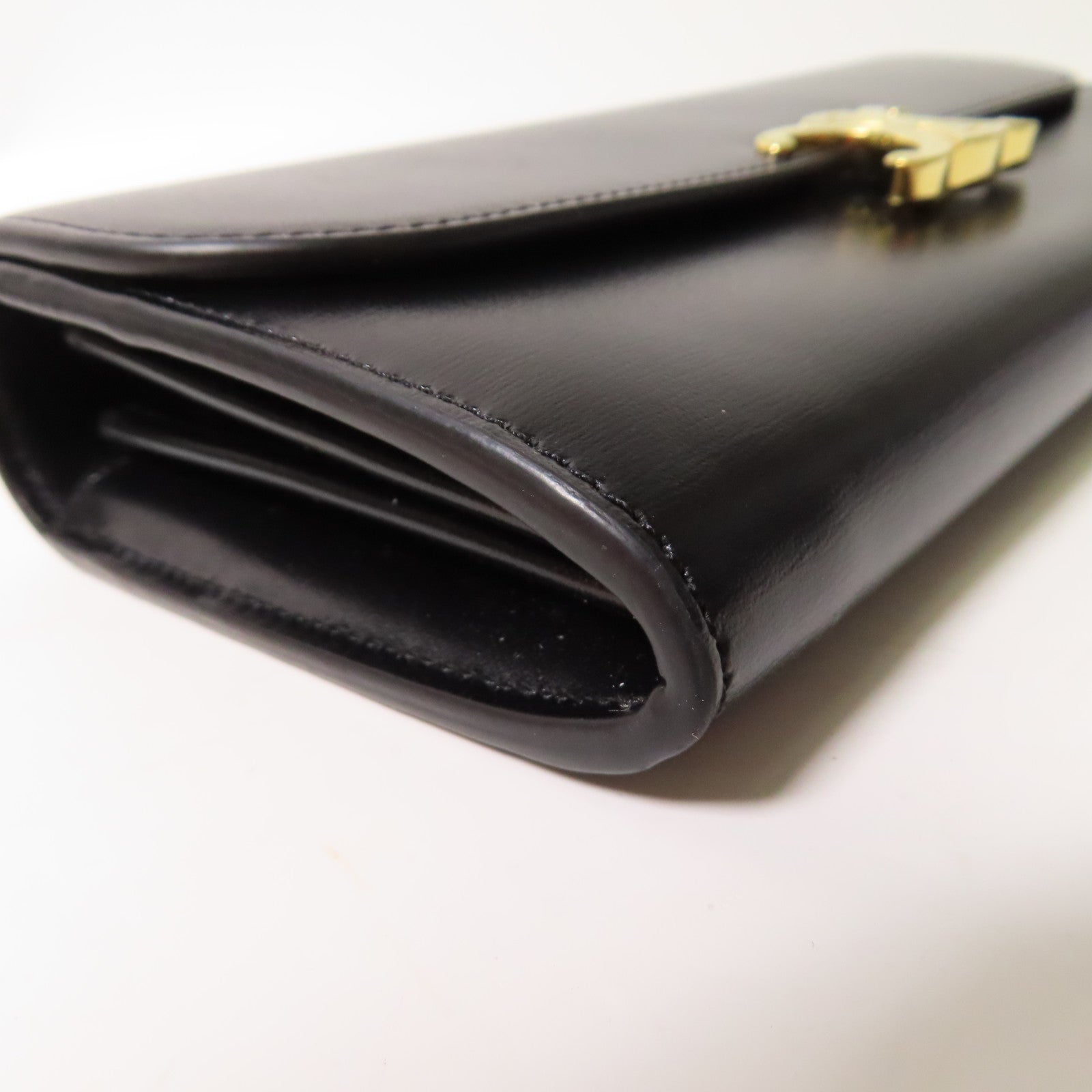 CELINE 牛皮皮革Triomphe Long Wallet金扣長錢包黑色