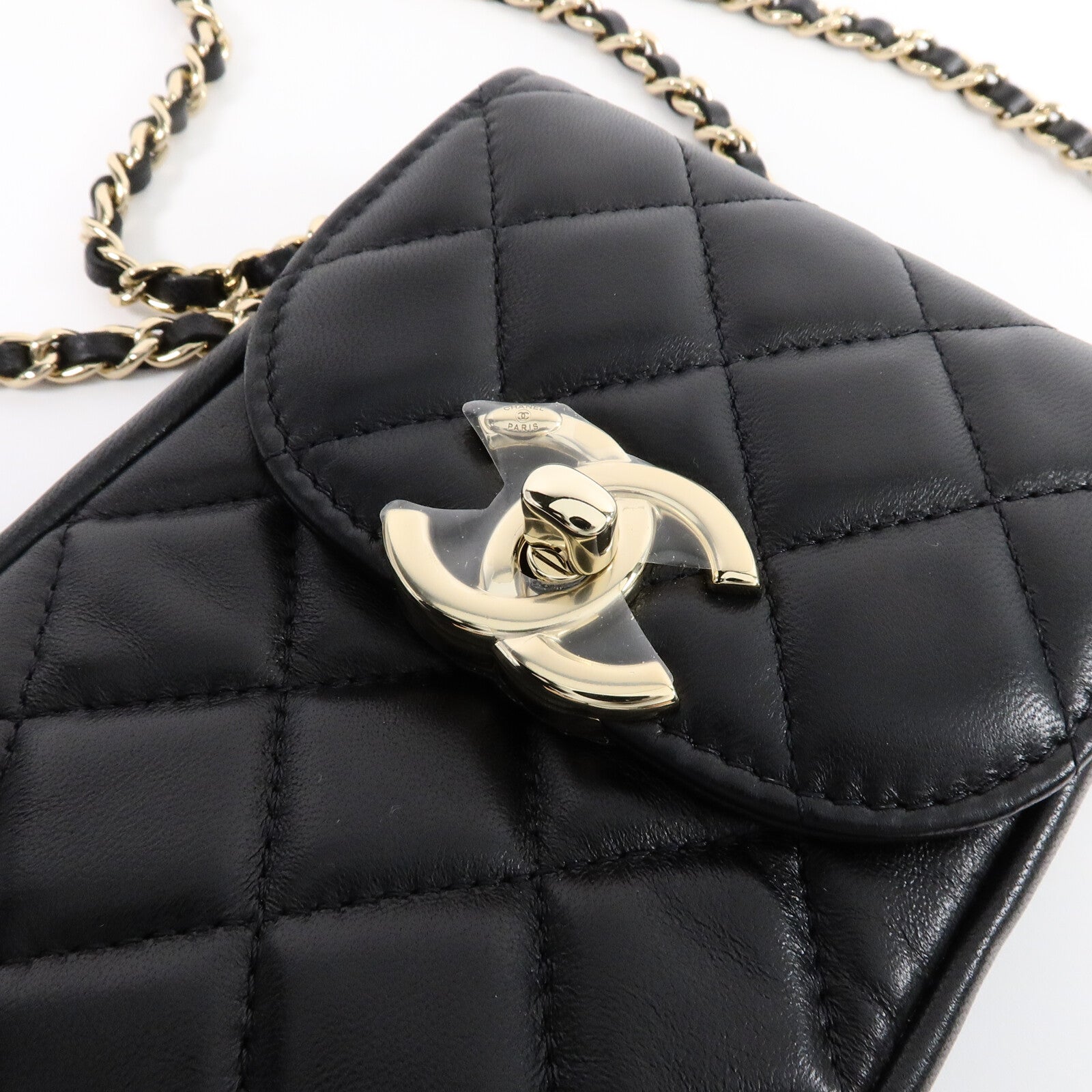 CHANEL 羊皮皮革Phone Bag鏈帶肩背袋