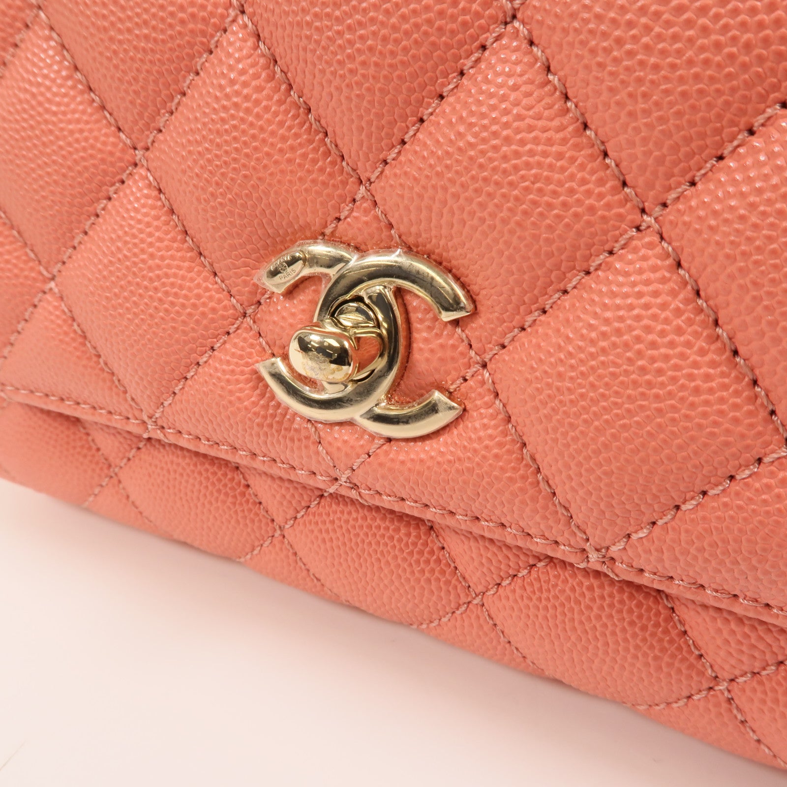 CHANEL 牛皮皮革Coco Handle Mini金扣鏈帶手挽肩背兩用袋