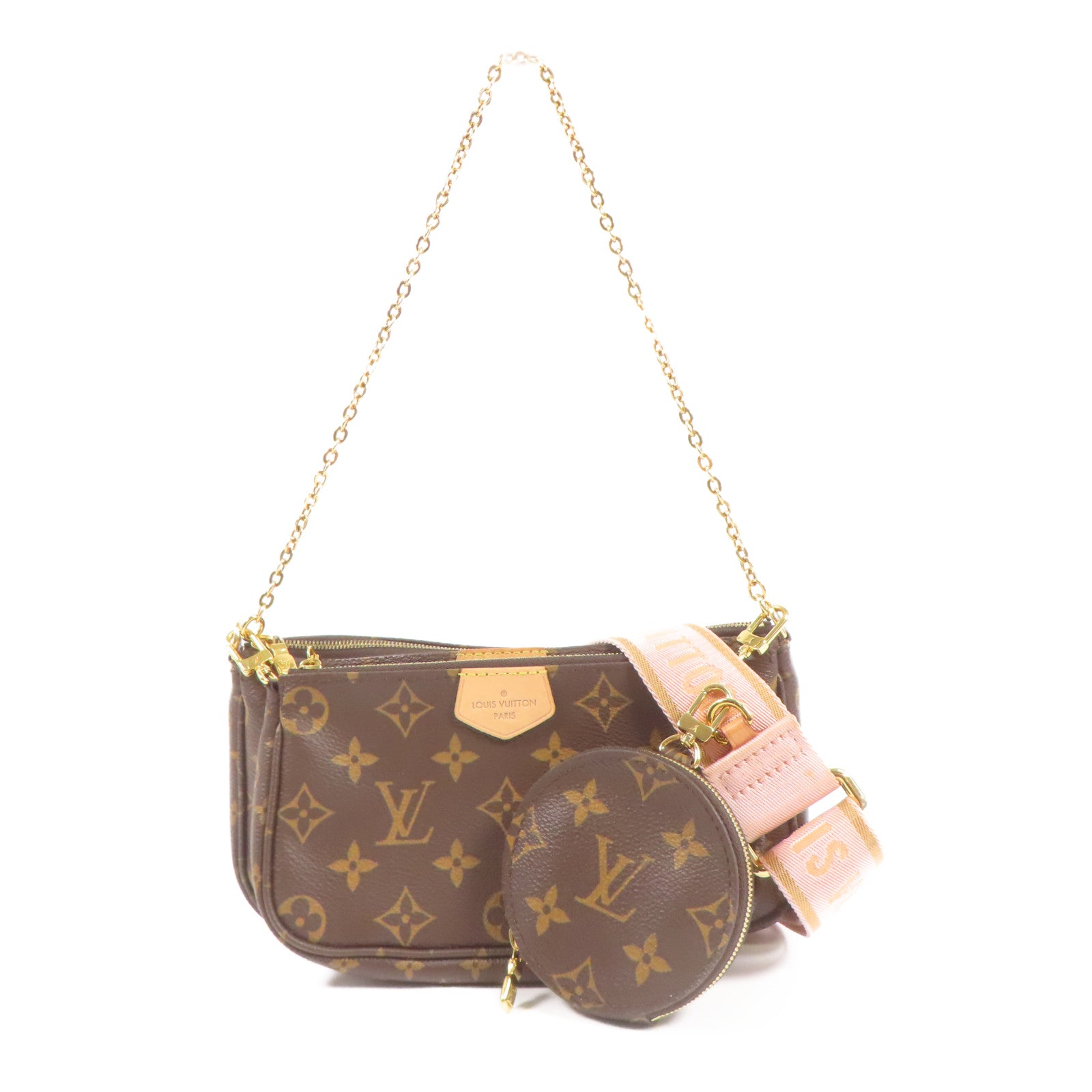 LOUIS VUITTON Monogram Multi Pochette Accessoires金扣手挽肩背兩用袋棕色
