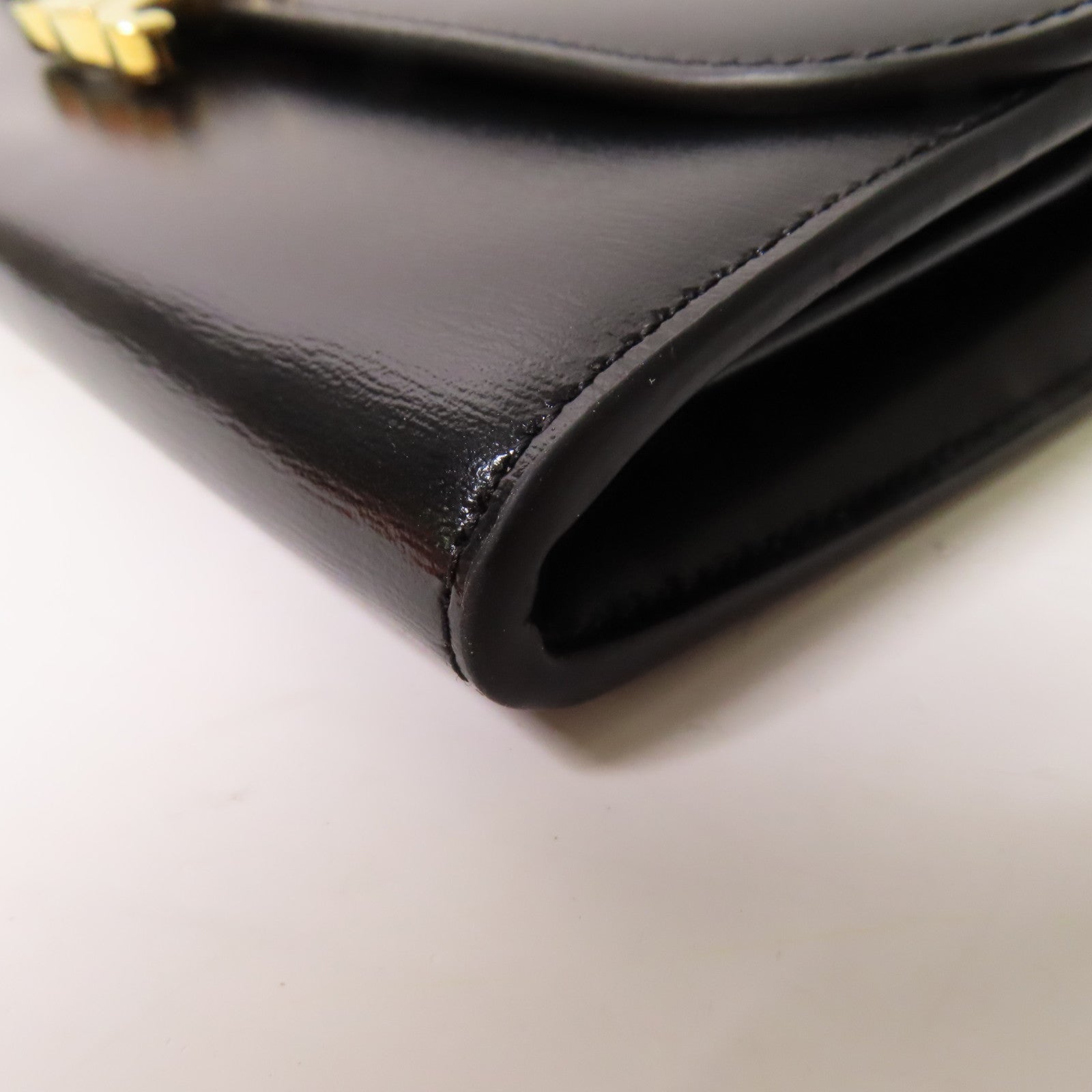 CELINE 牛皮皮革Triomphe Long Wallet金扣長錢包黑色