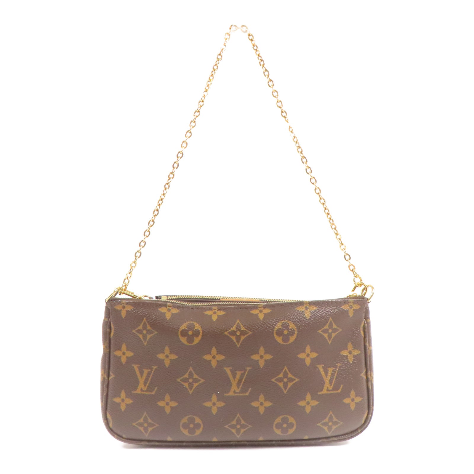 LOUIS VUITTON Monogram Multi Pochette Accessoires金扣手挽肩背兩用袋棕色