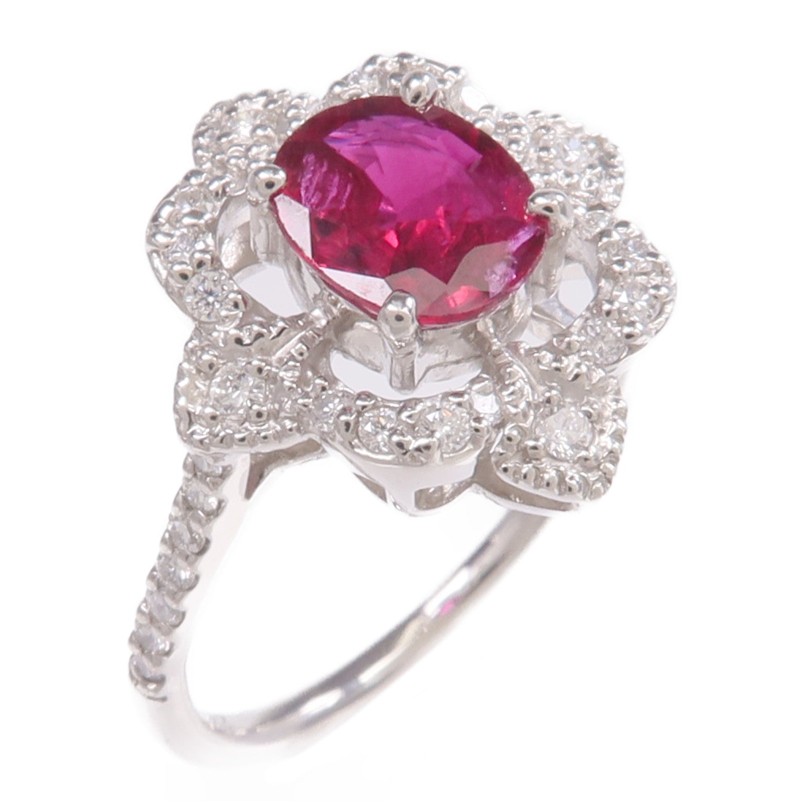 JEWELRY PT900鉑金Ruby Diamond Ring紅寶石/鑽石戒指US#6.75