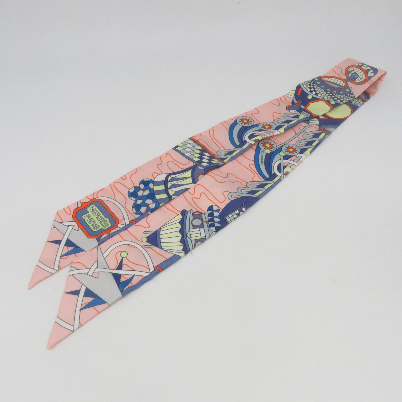 HERMES 【激減優惠】絲質Twilly Silk絲巾粉紅色