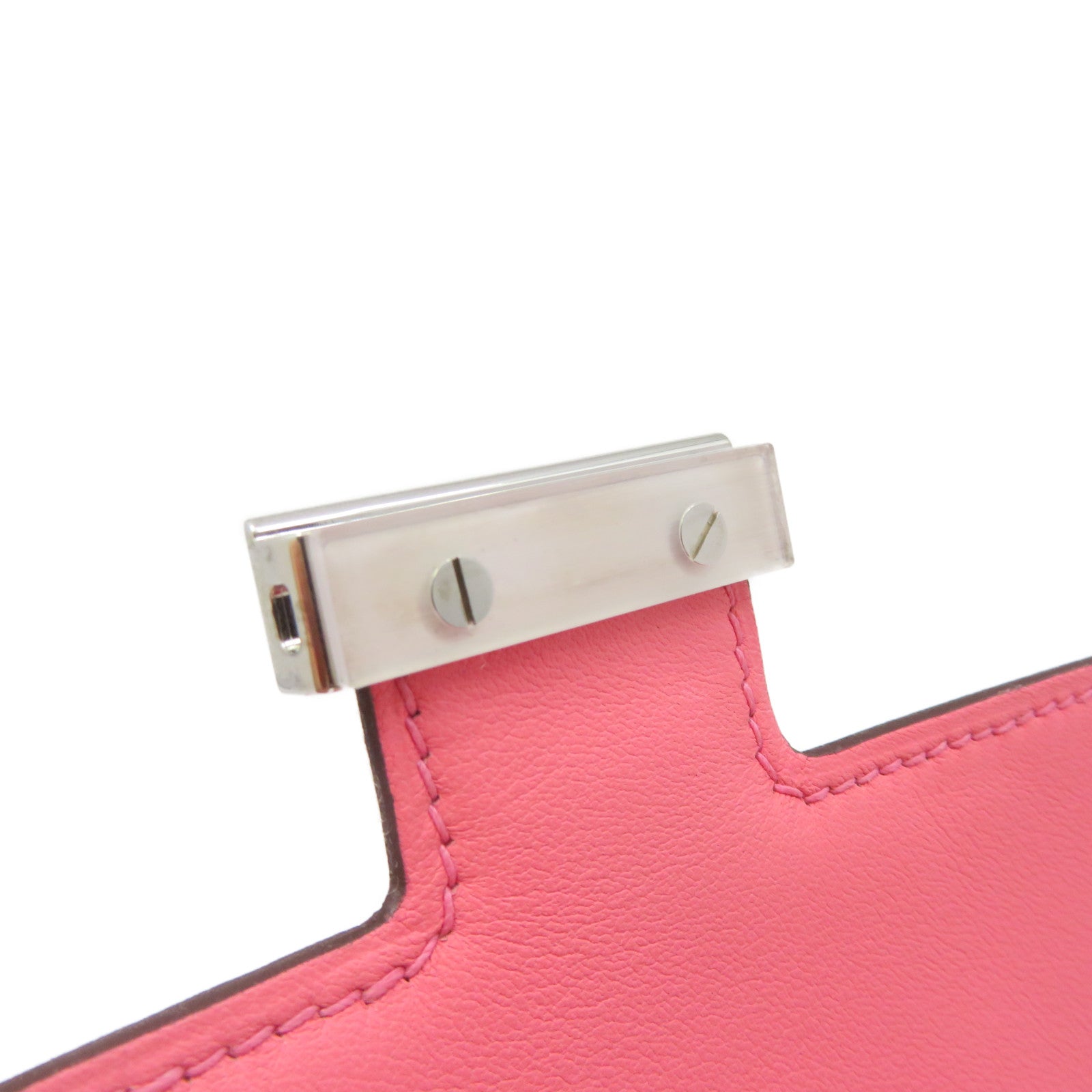 HERMES Swift皮革Constance Mini Shoulder Bag银扣肩背袋Rose Azalee粉红色