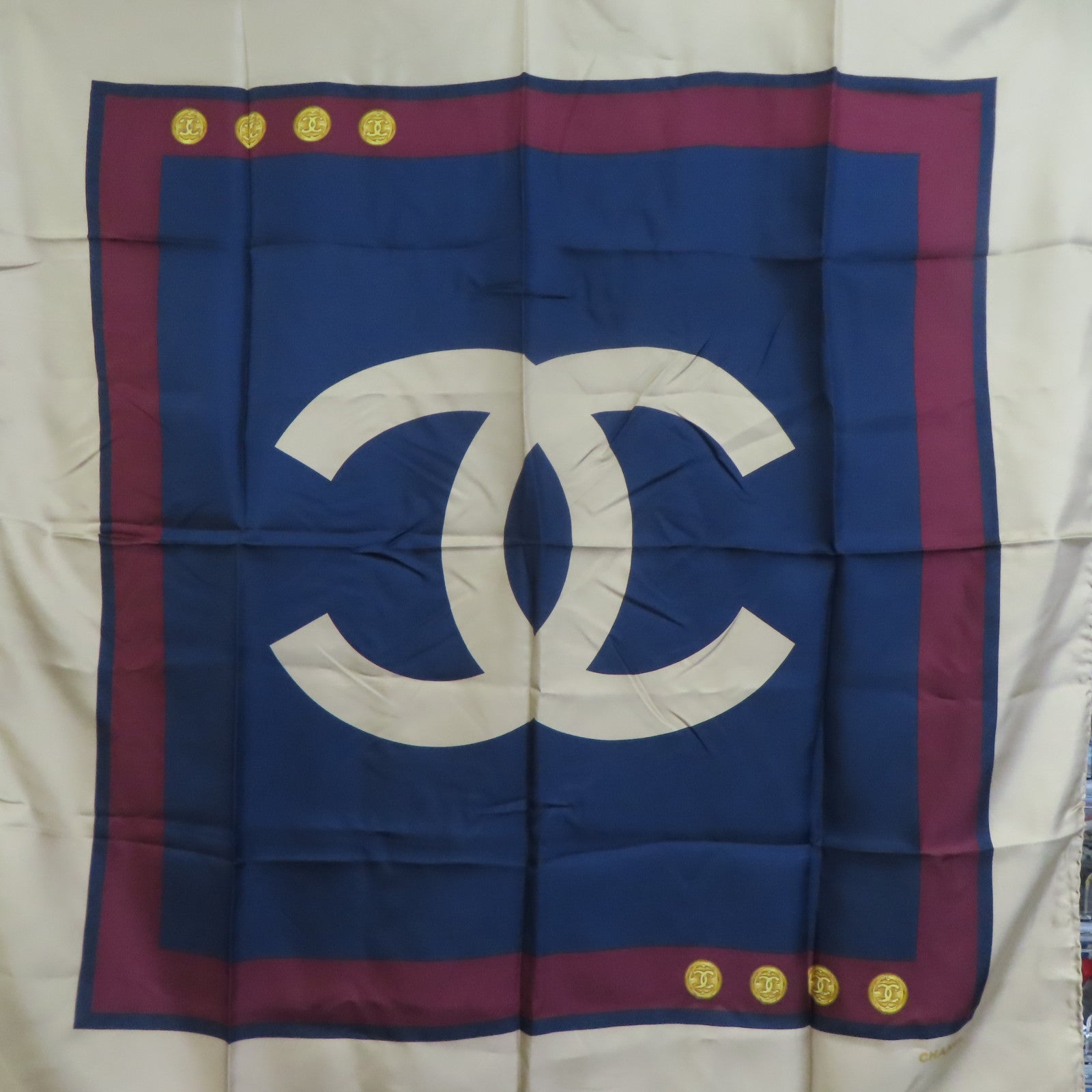 CHANEL 絲質Scarf絲巾淺褐色/深藍色/深紅色