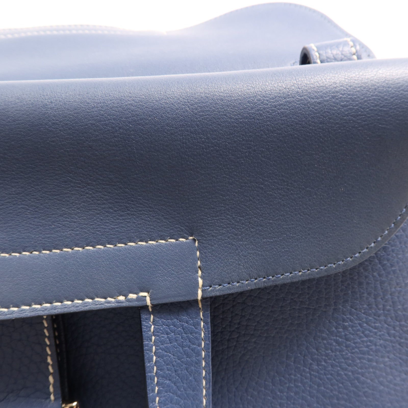 HERMES Clemence皮革Halzan 31銀扣手挽肩背兩用袋Bleu Agate