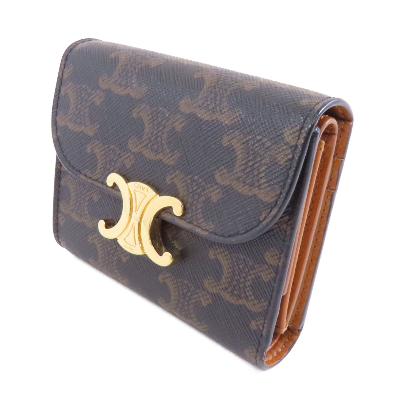 CELINE 塗層帆布/牛皮皮革Small Triomphe Wallet金扣錢包啡色