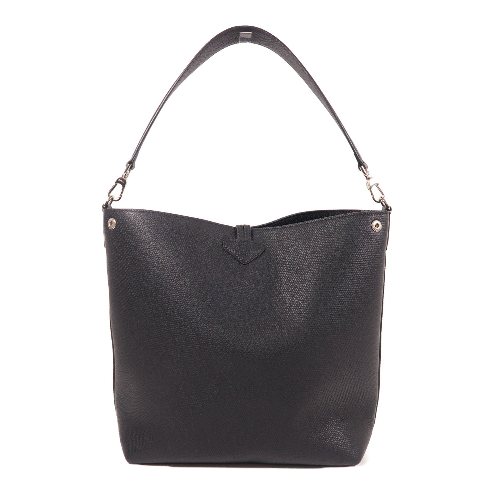 Longchamp 牛皮皮革Shoulder Bag銀扣肩背袋黑色