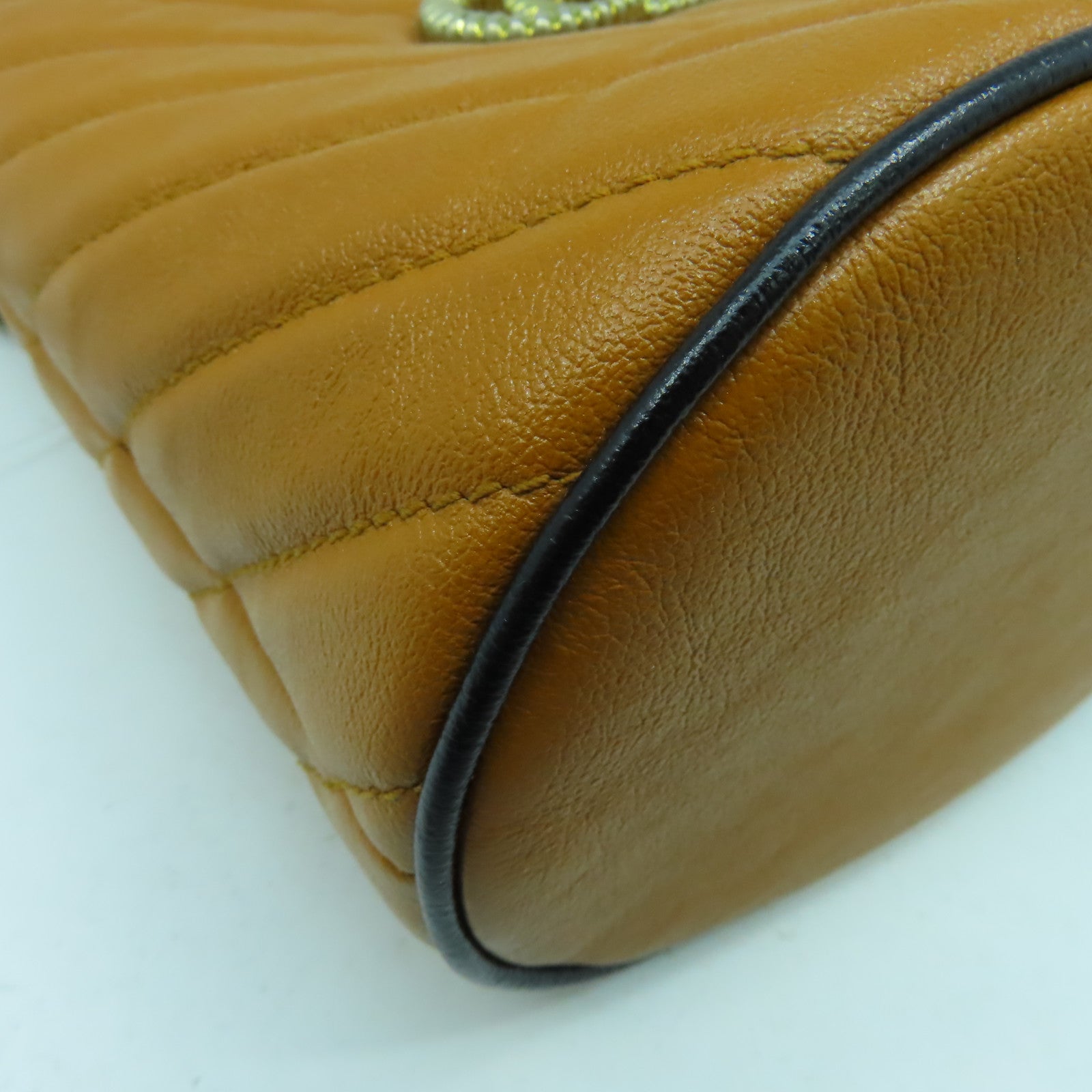 GUCCI 【激減優惠】牛皮皮革GG Marmont金扣鏈帶肩背袋淺啡色