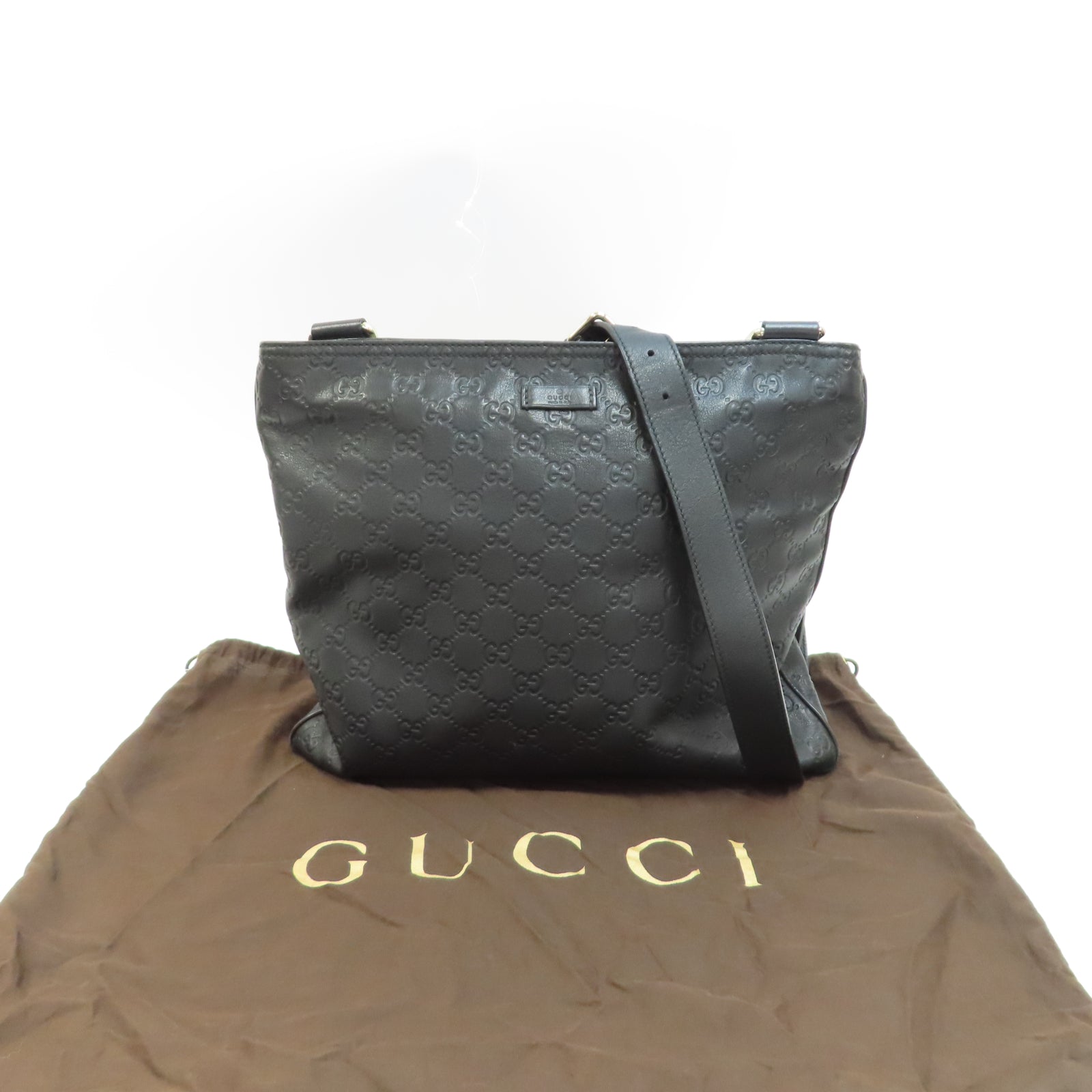 GUCCI 牛皮皮革Shoulder Bag銀扣肩背袋黑色