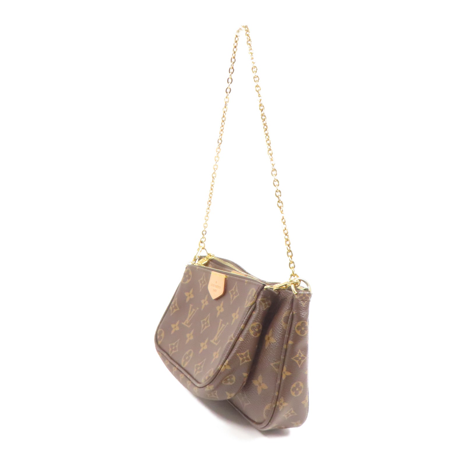 LOUIS VUITTON Monogram Multi Pochette Accessoires金扣手挽肩背兩用袋棕色