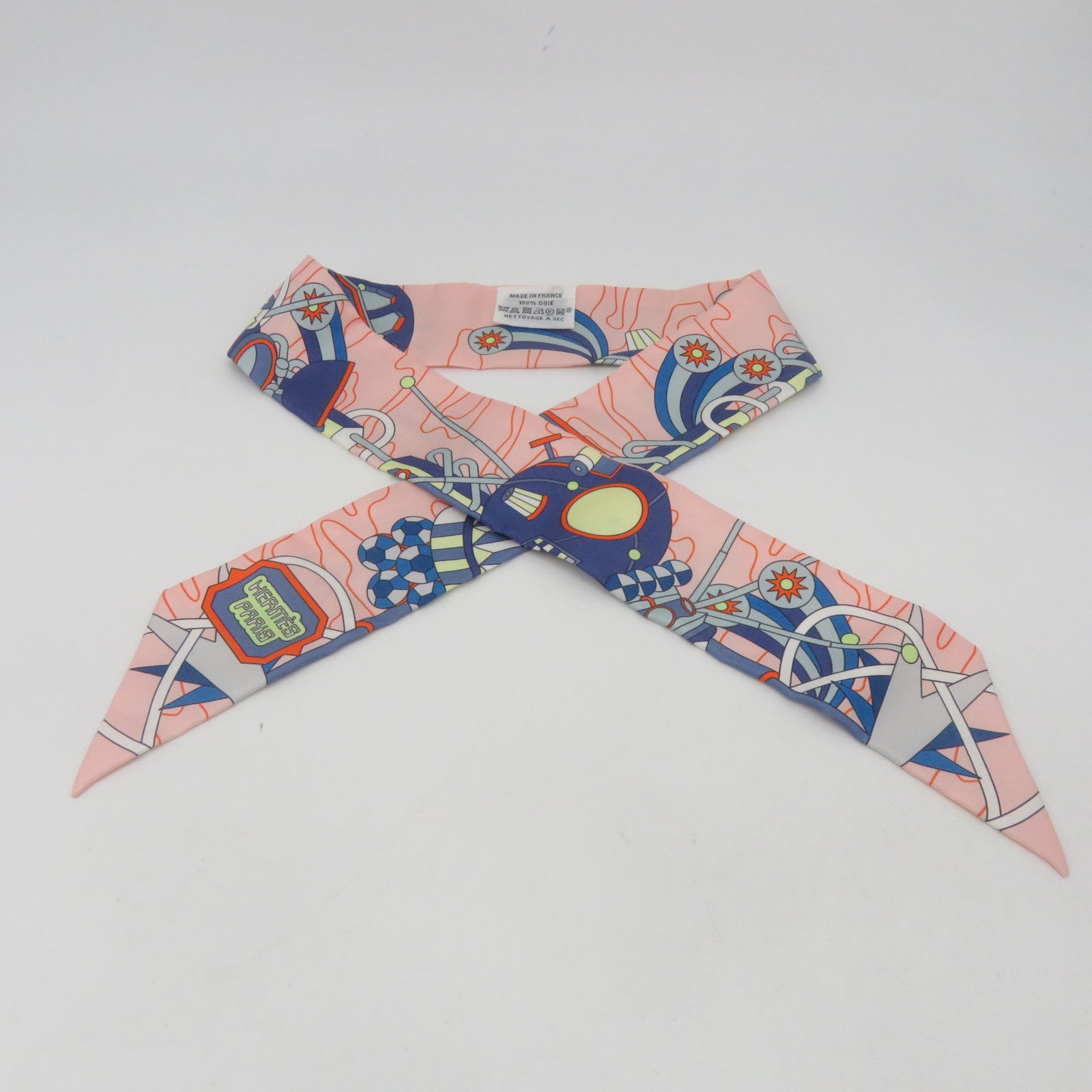 HERMES 【激減優惠】絲質Twilly Silk絲巾粉紅色