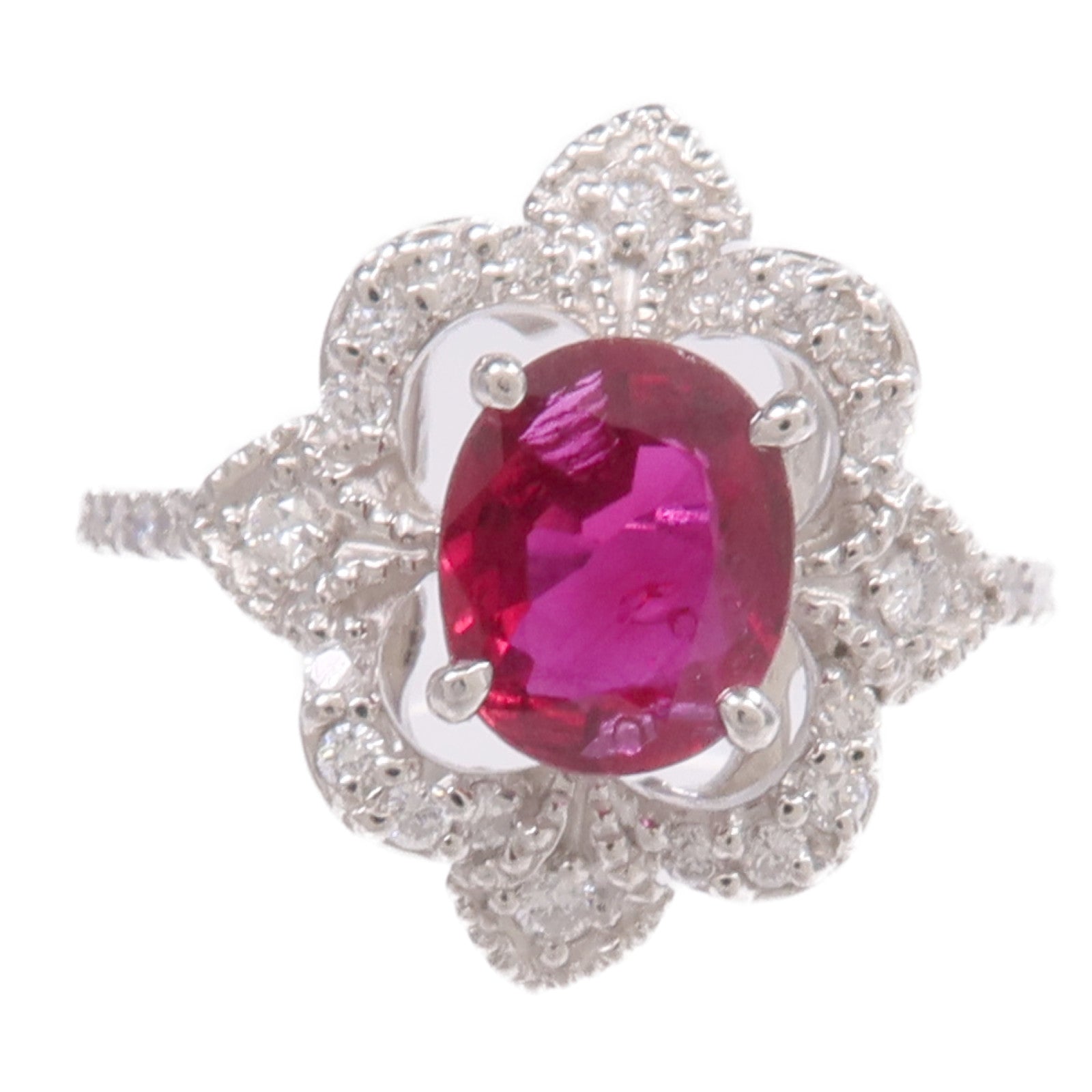 JEWELRY PT900鉑金Ruby Diamond Ring紅寶石/鑽石戒指US#6.75