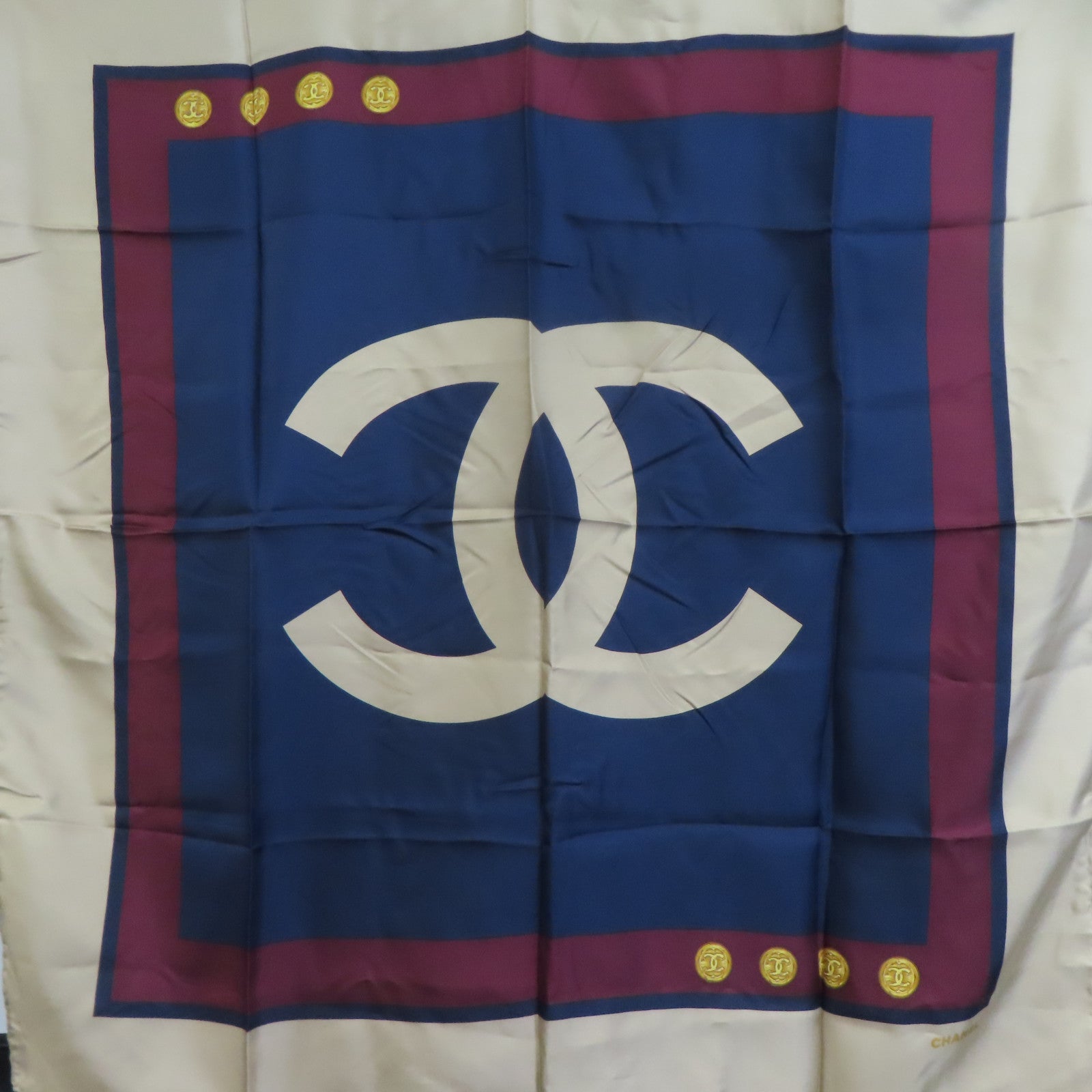 CHANEL 絲質Scarf絲巾淺褐色/深藍色/深紅色