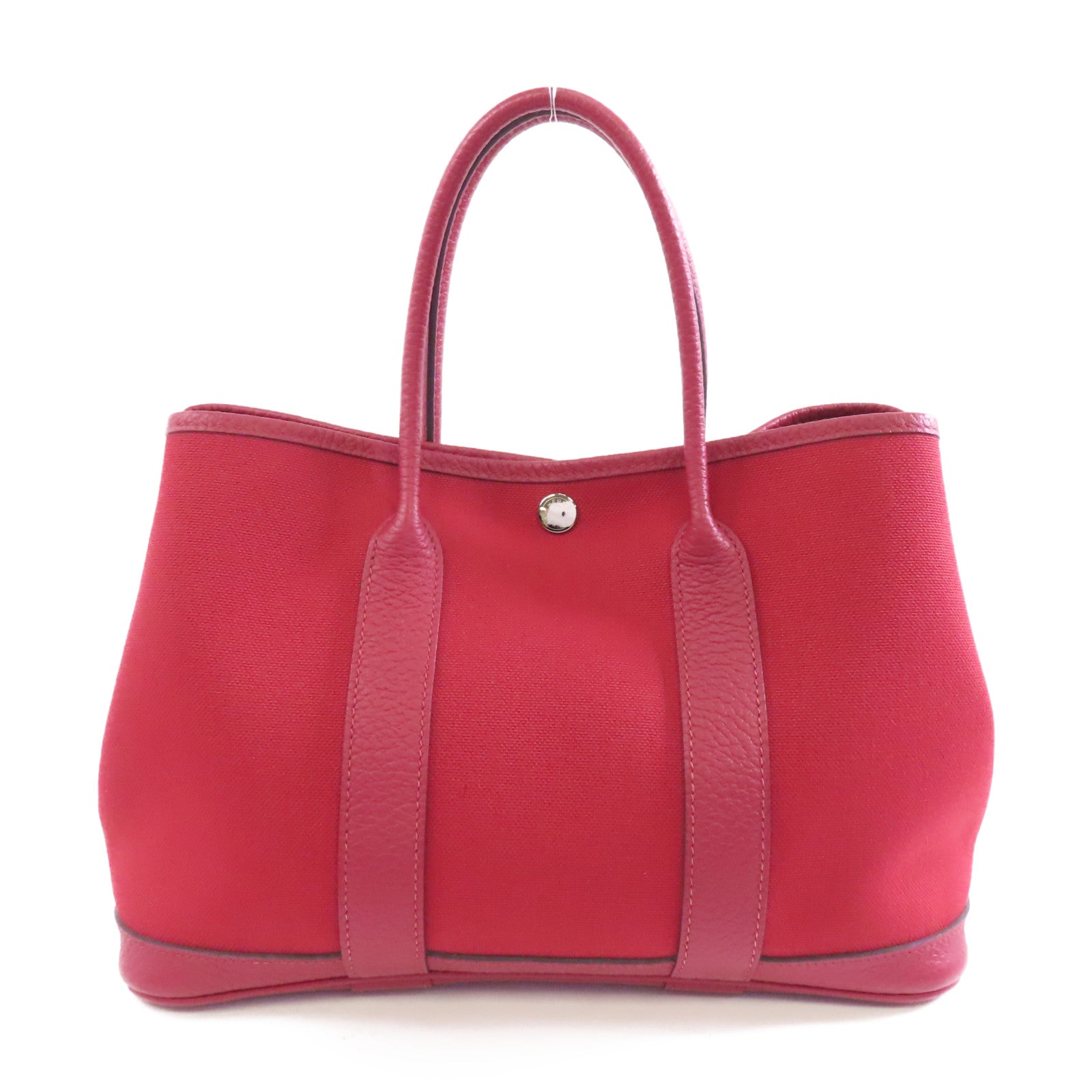 HERMES 帆布Garden Party TPM銀扣手挽袋Rouge Casaque/紅色