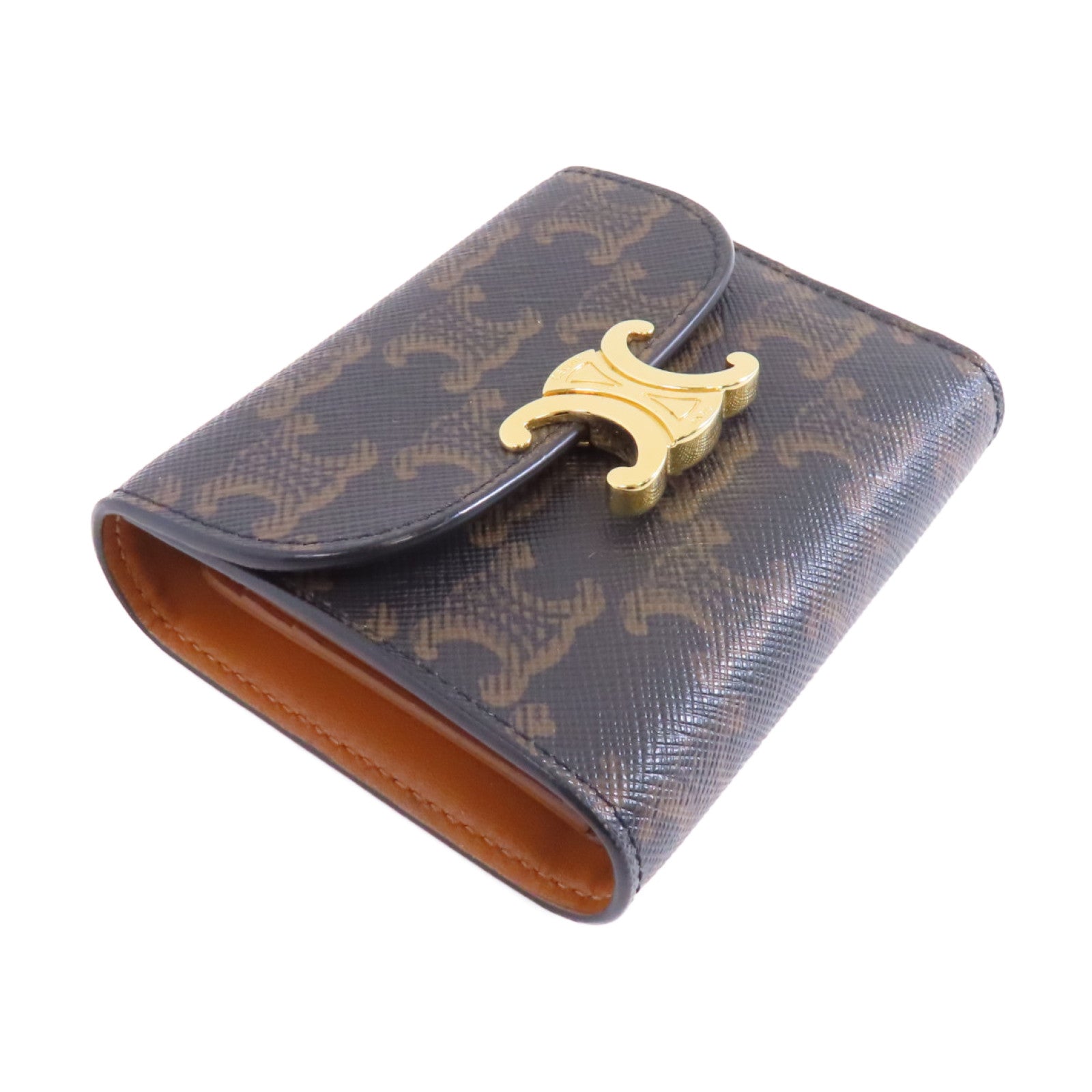 CELINE 塗層帆布/牛皮皮革Small Triomphe Wallet金扣錢包啡色