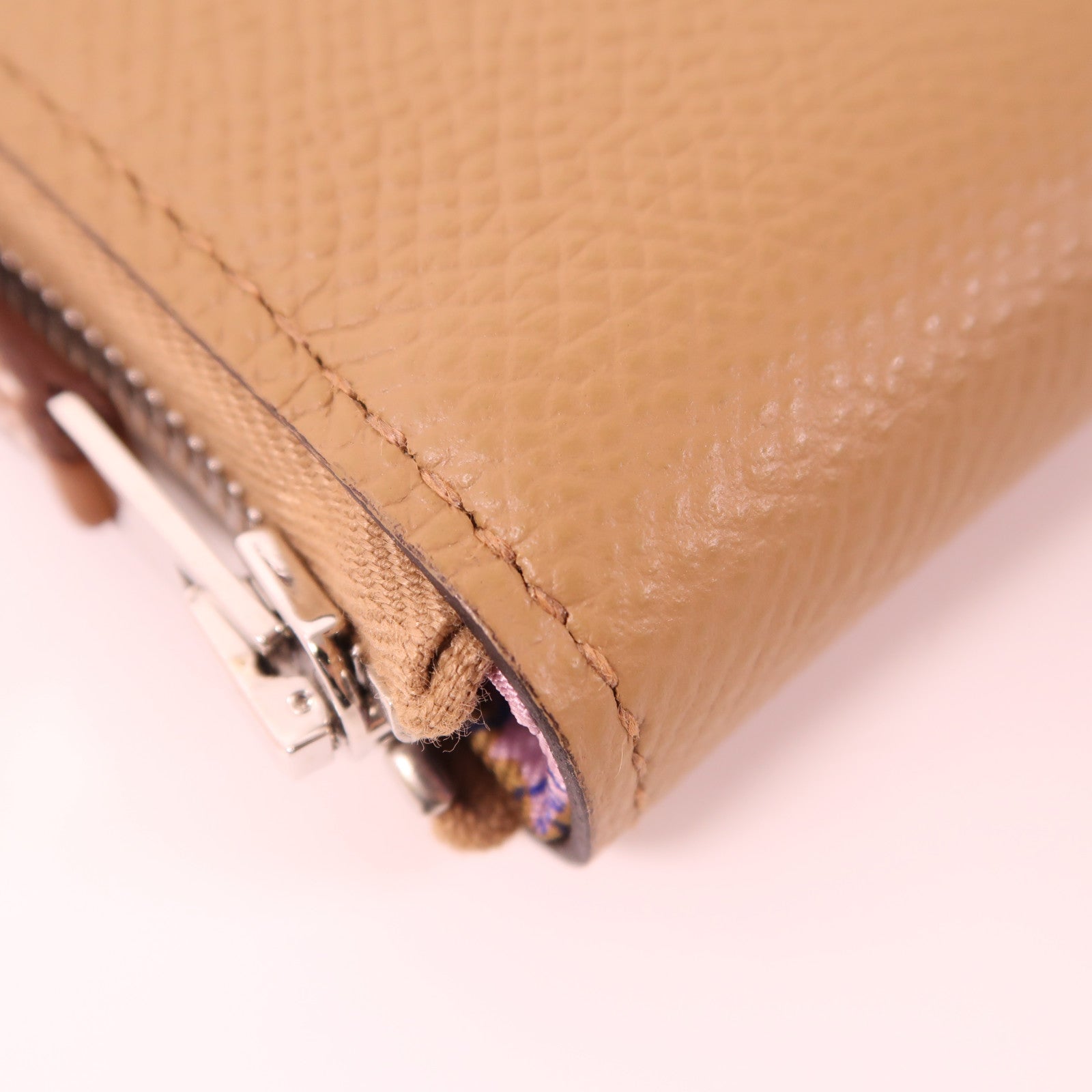 HERMES Epsom皮革Silk In Compact銀扣錢包Chai