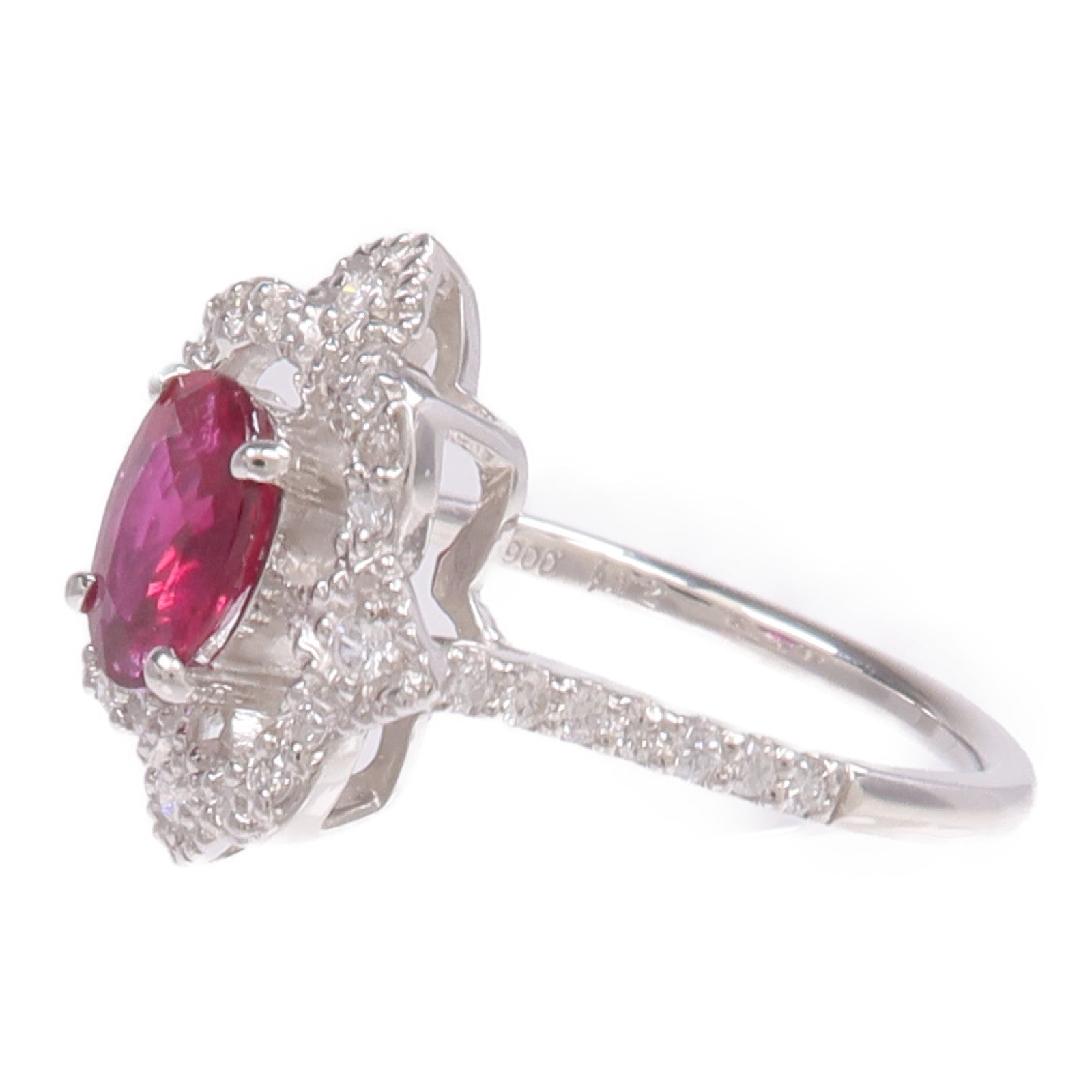 JEWELRY PT900鉑金Ruby Diamond Ring紅寶石/鑽石戒指US#6.75