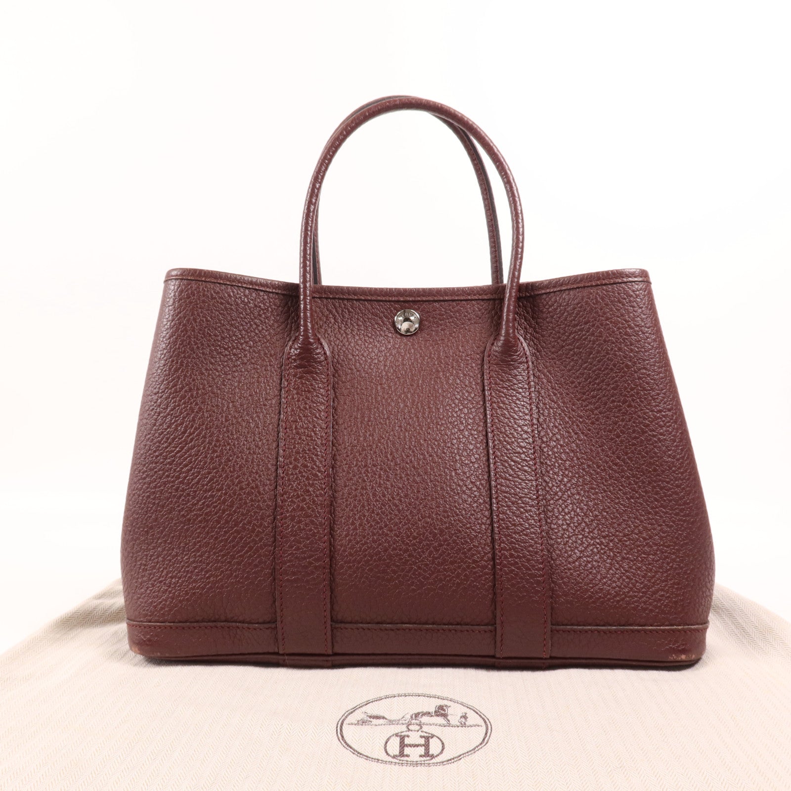 HERMES Country皮革Garden Party TPM銀扣手挽袋Bordeaux