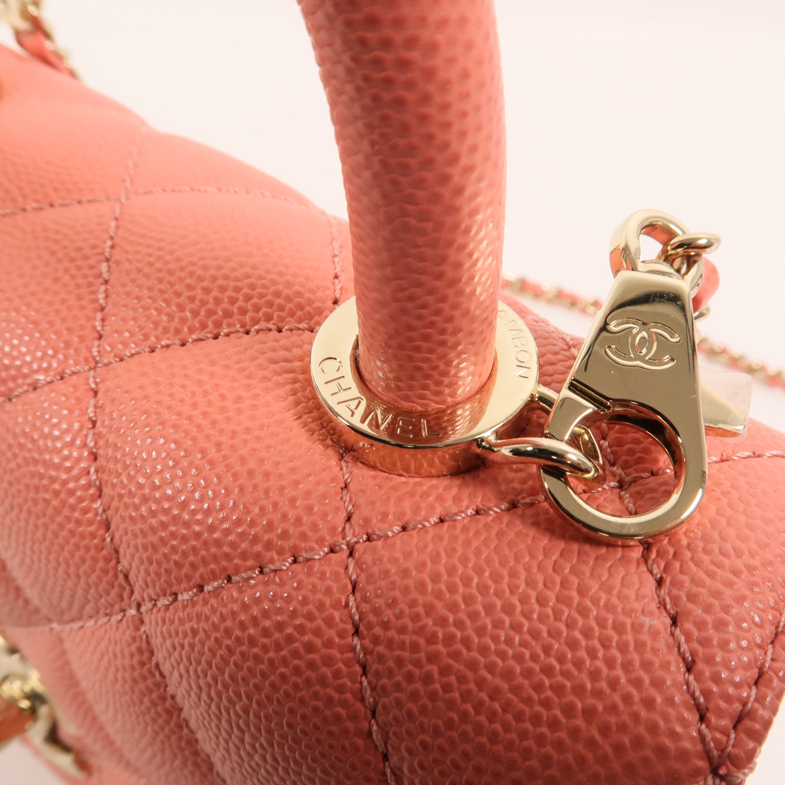 CHANEL 牛皮皮革Coco Handle Mini金扣鏈帶手挽肩背兩用袋