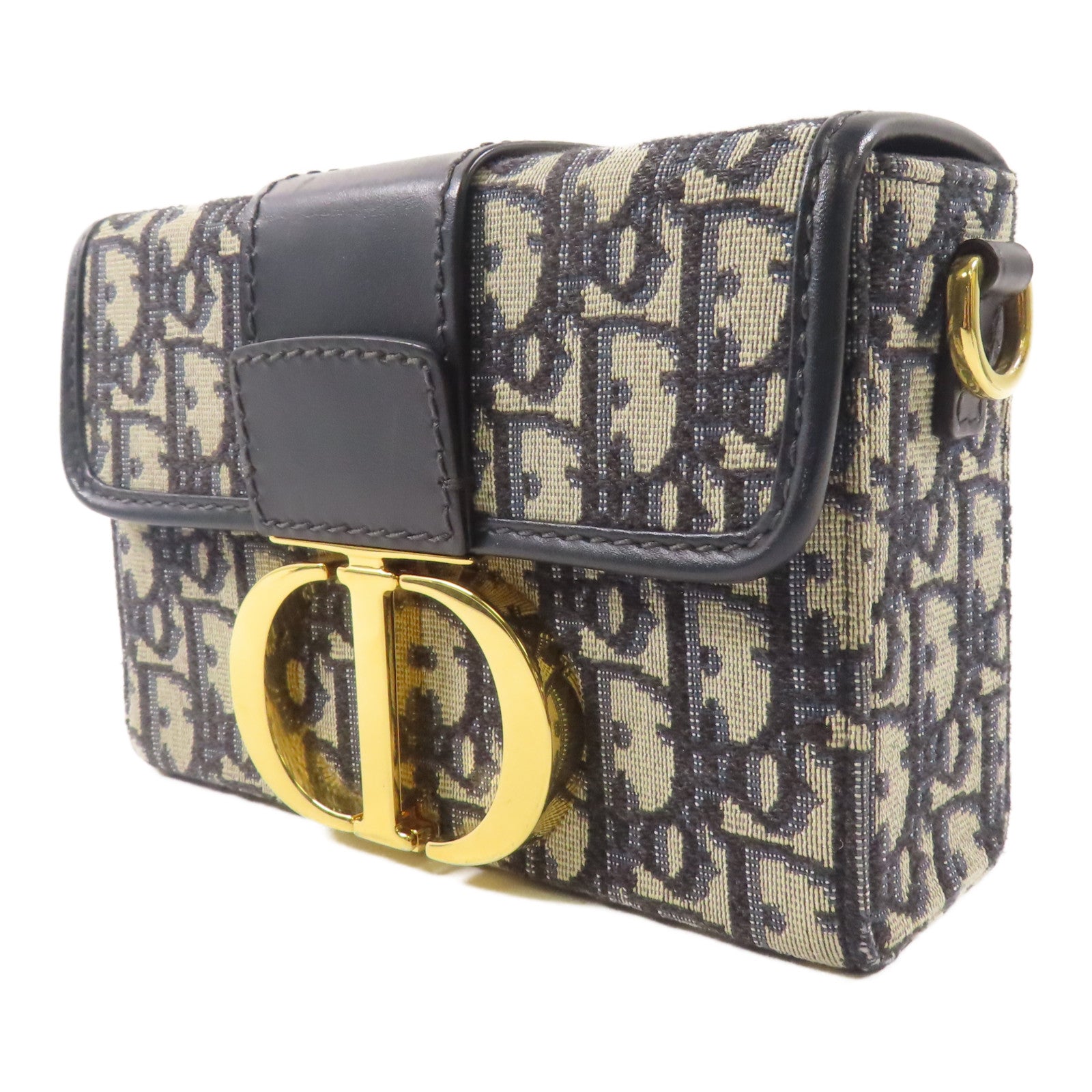 Dior CD GHW 30 Montaigne 2 Way Shoulder Bag Canvas/Leather Navy